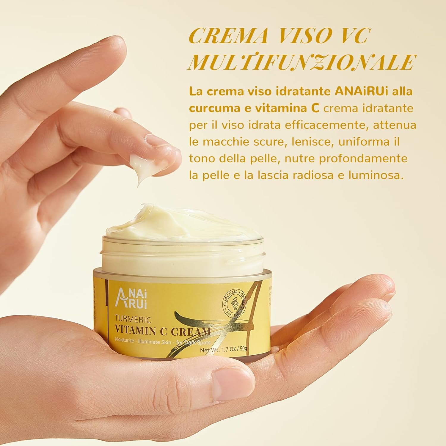 Detalle de ANAiRUi Crema viso alla curcuma e vitamina C con collagene (pelle secca) 50 g