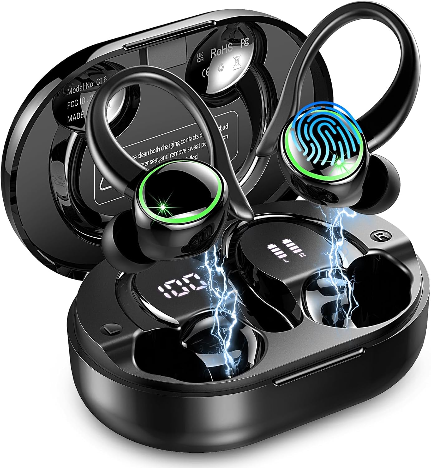 Detalle de Wireless Earbuds 5.4 Sport: 50Hrs Playtime, 4 ENC Mics, IP7 Waterproof with App EQ