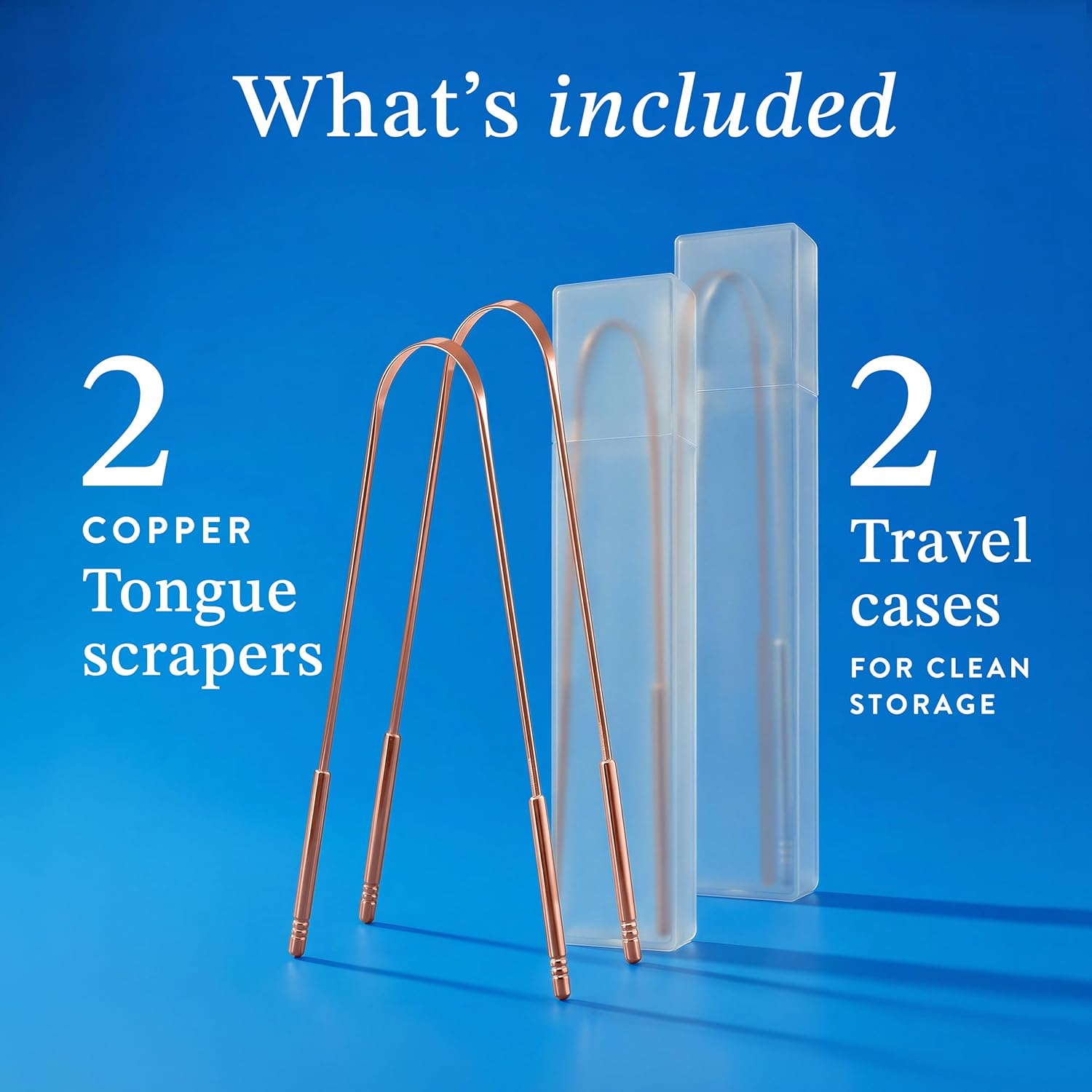 Detalle 2 de Mouthology Copper Tongue Scraper for Adults (2 Pack) — metal tongue cleaner to reduce bad breath
