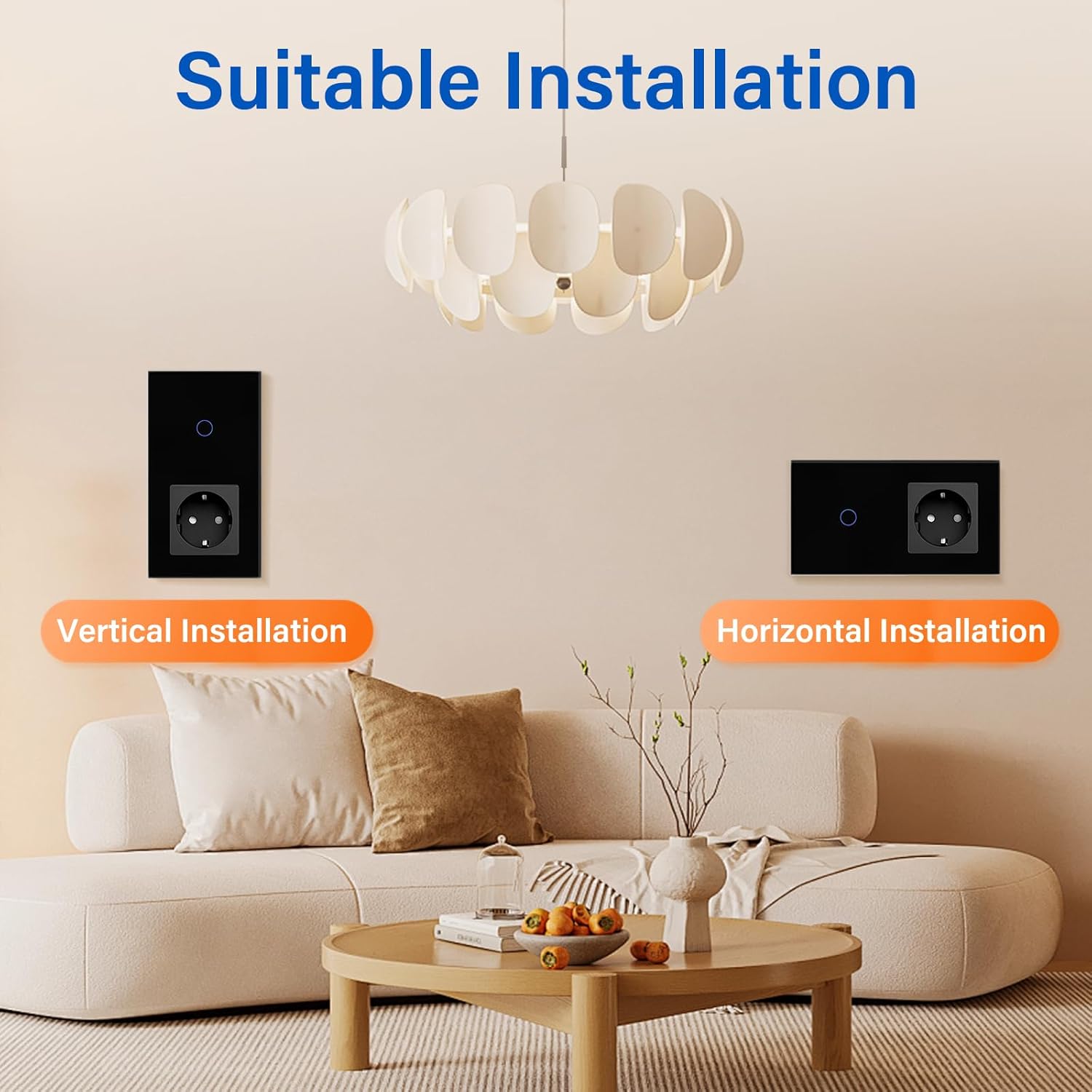 Thumbnail 4 de BSEED Touch Lichtschalter mit Steckdose 1 Fach 1 Weg – Glasrahmen, Unterputz, schwarz