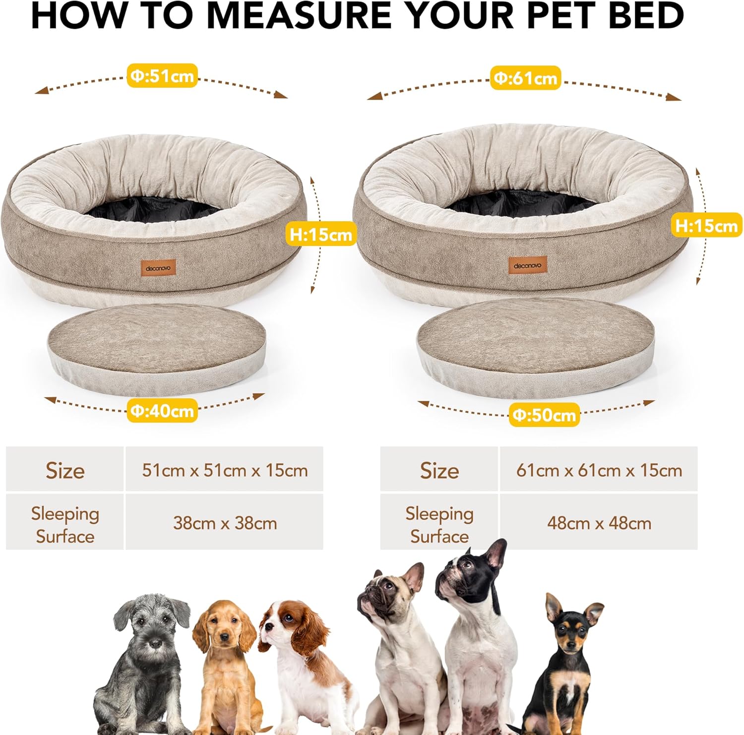 Thumbnail 5 de Tapis orthopédique Deconovo pour chien (51x51x15) taupe et blanc cassé