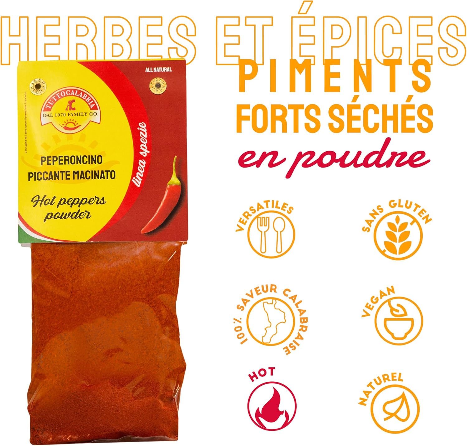 Detalle de TuttoCalabria Piment en Poudre – Piments Calabrais Moulus, Non OGM, Made in Italy – 100 g
