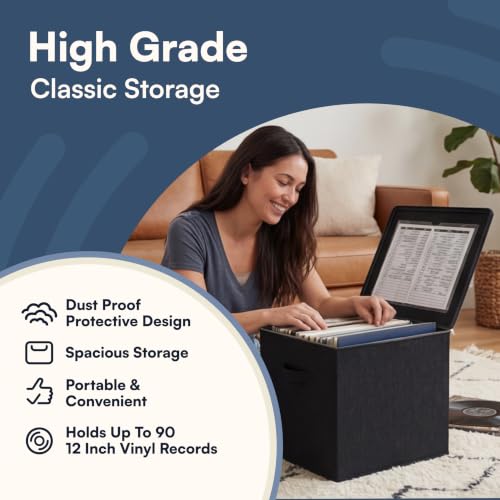 Detalle de Tydi Vinyl Record Storage Box with Zip Closure – Holds Up to 90 12 Inch Vinyl Records