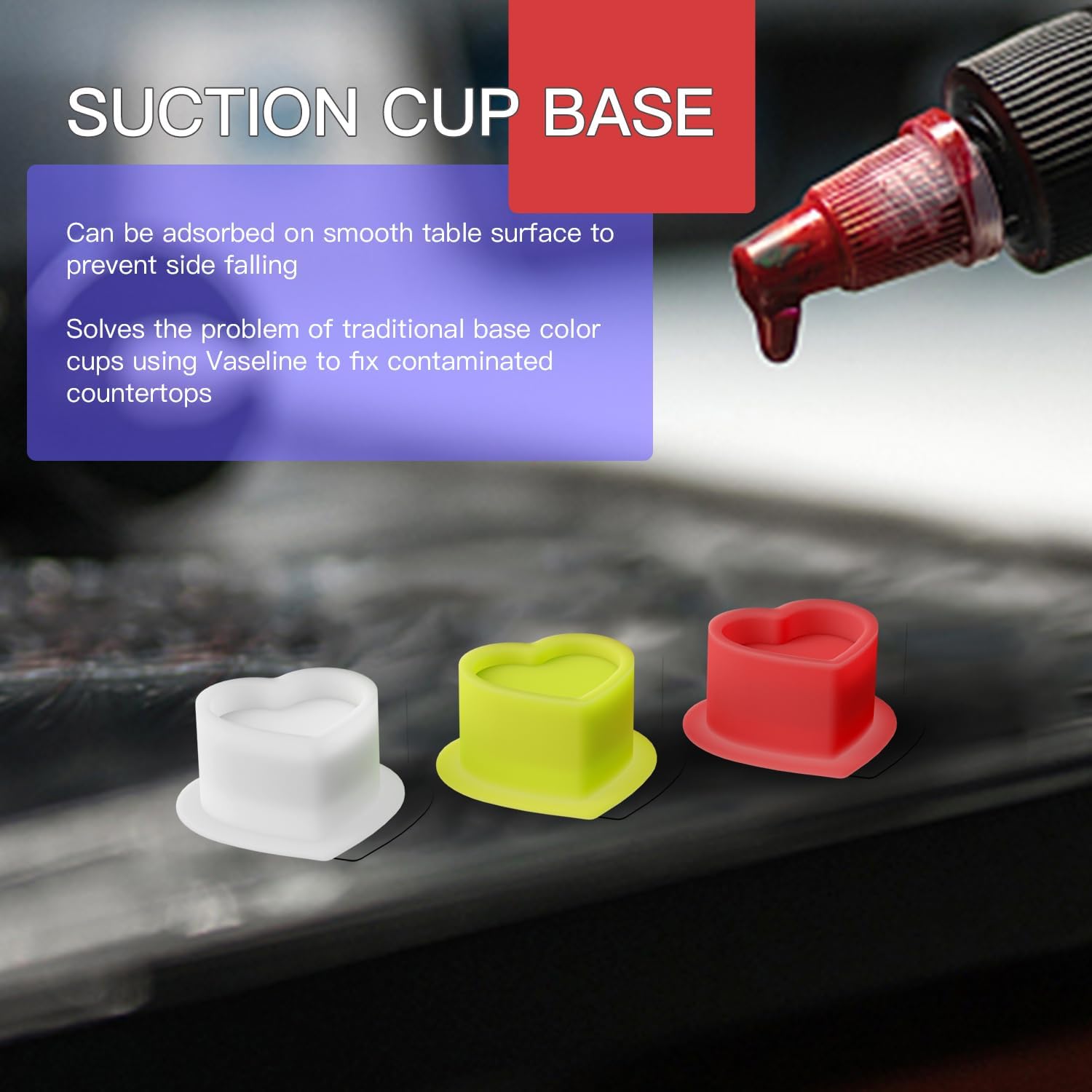 Detalle de Tattoo Ink Cup Heart-Shaped Silicone Cup (200 Mix) – Durable, Reusable, Handy for Tattoo, Eyebrow, Lip Colour and Nail Art