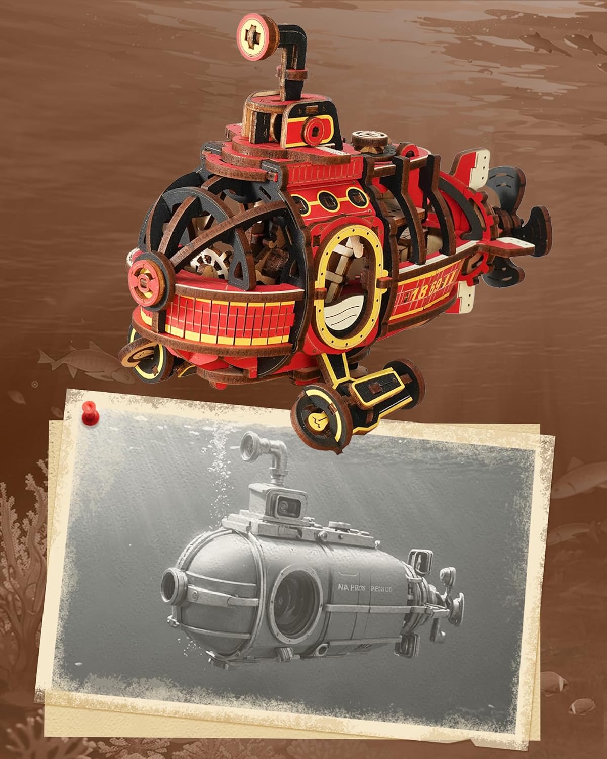 Detalle de ROKR Puzzle 3D Bois Maquette de sous-Marin – Deep-Sea Adventurer (MCD04)