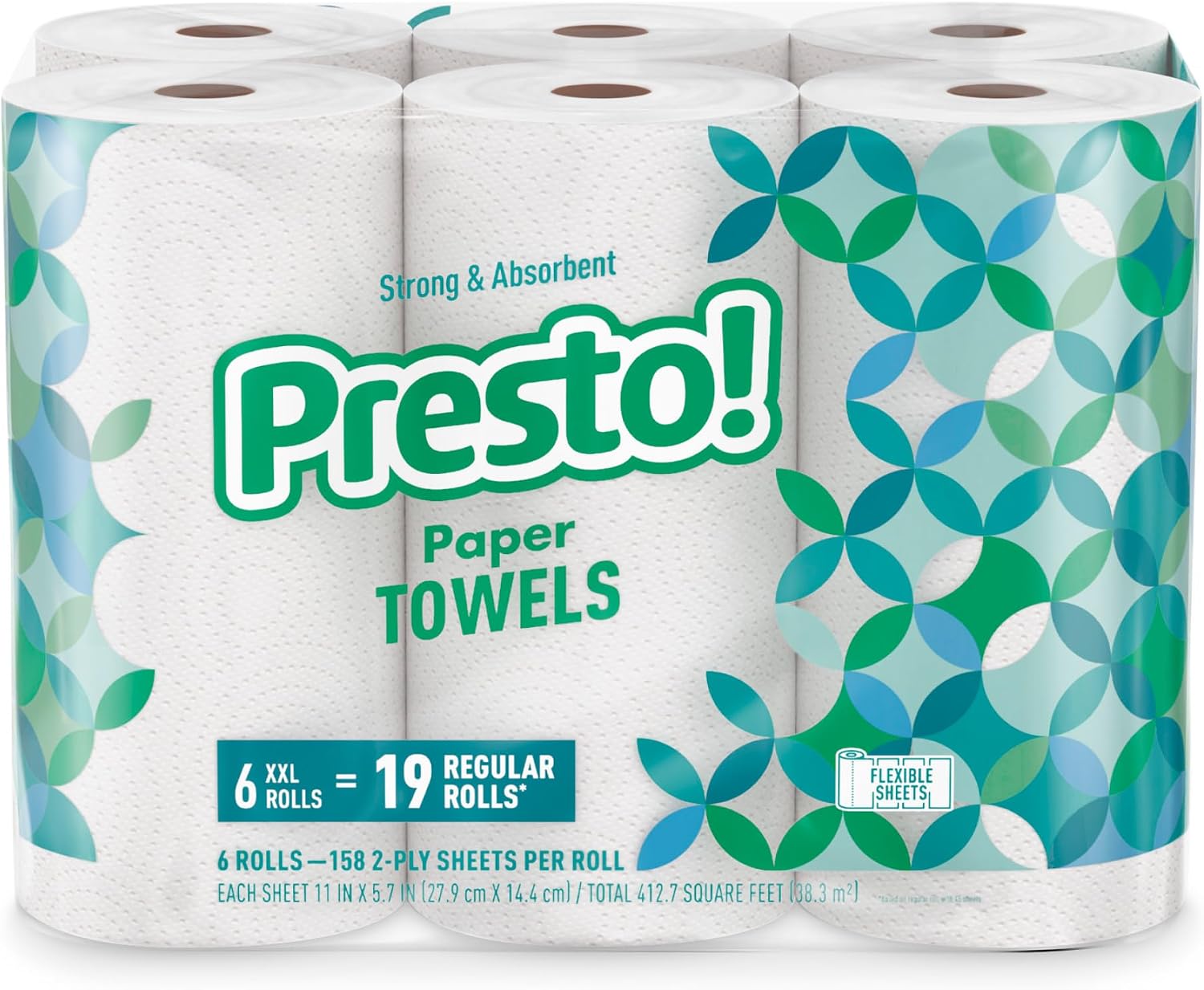 Amazon Presto! Ultra Strong Paper Towels, Huge Roll, 6 Count (158 sheets per roll)