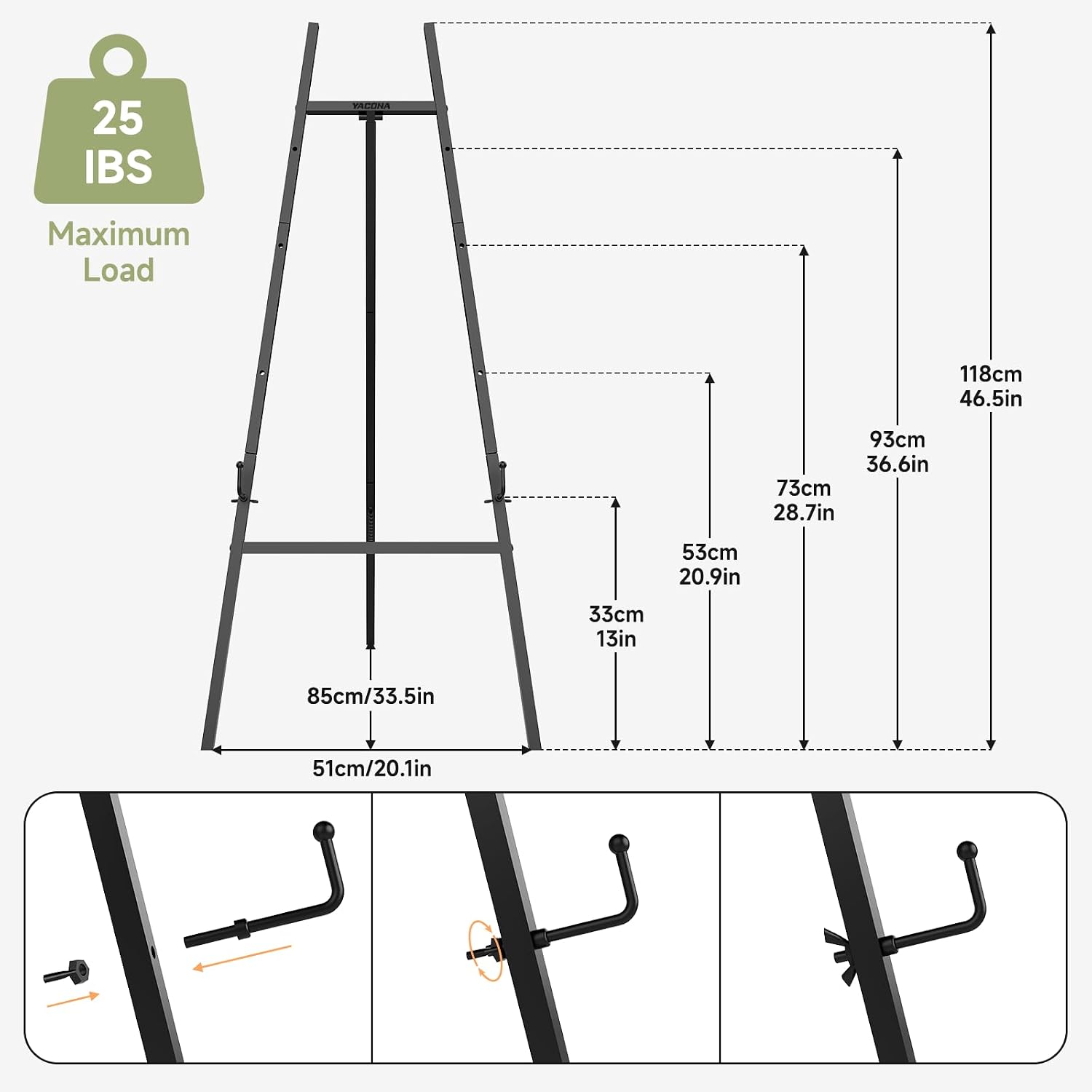 Thumbnail 5 de Yozoia FGHJ Metal Display Easel for Signs, Adjustable 4-Height, Black