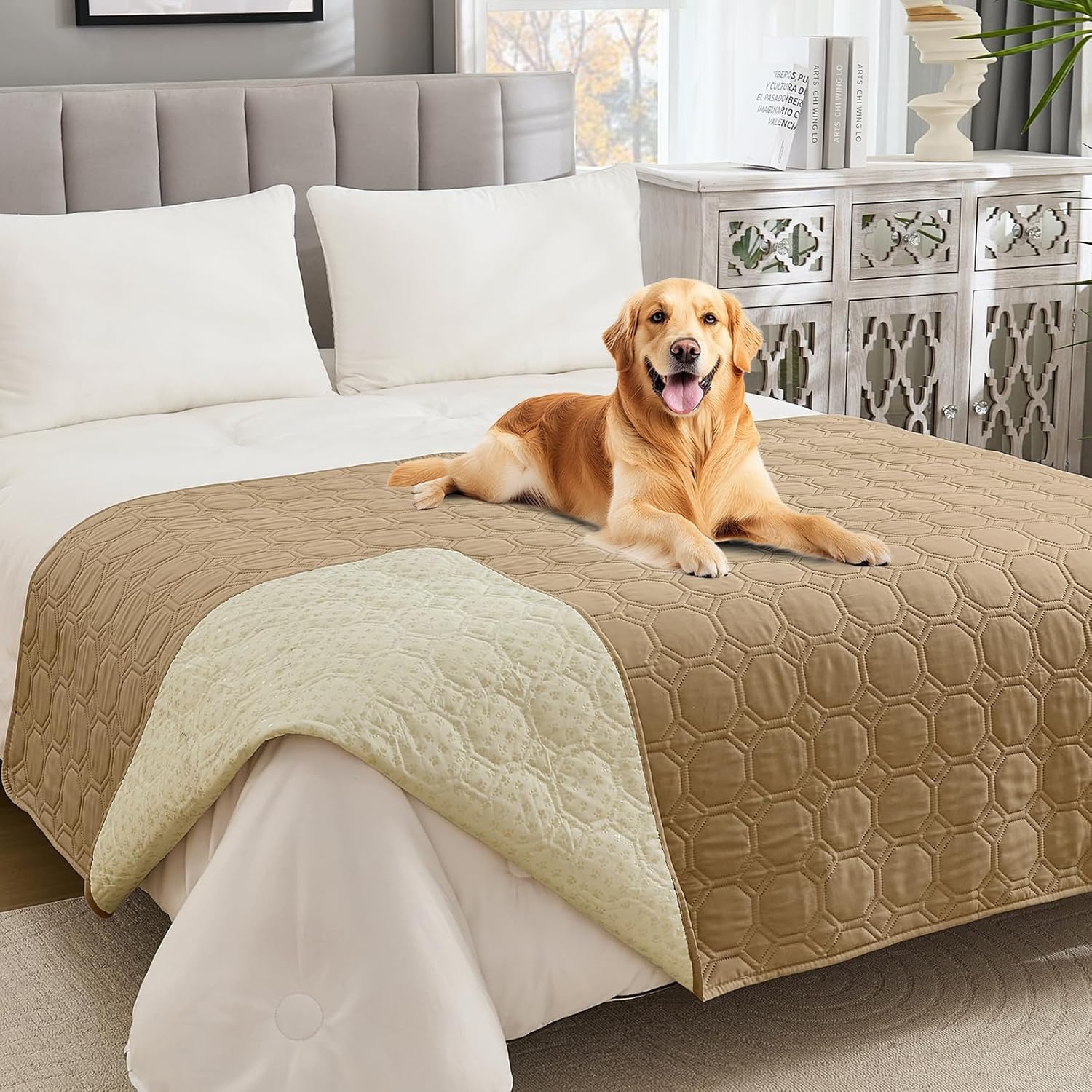 Guchuang Waterproof Dog Blanket (97×190 cm) – Anti-slip, washable sofa and bed cover in khaki