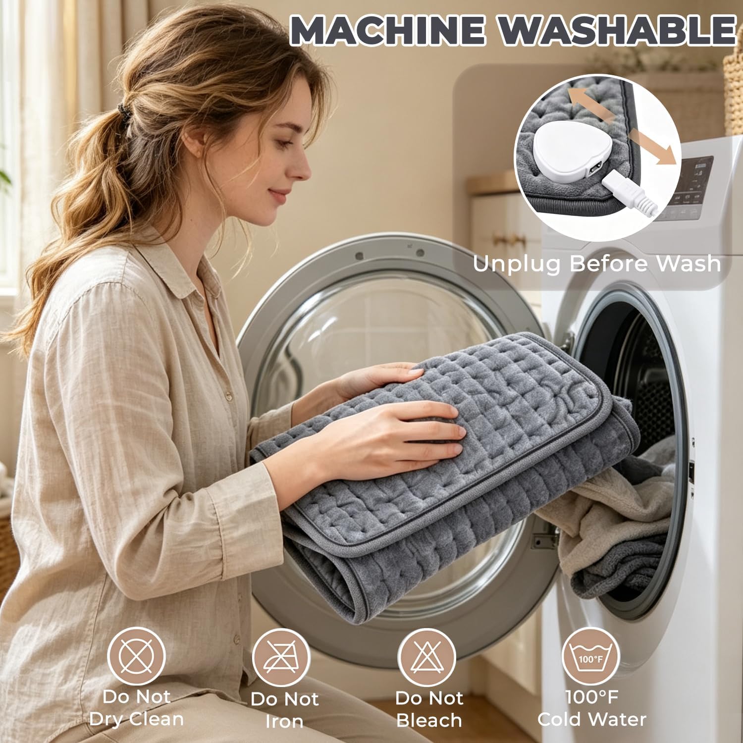 Detalle 2 de WENGTY Electric Heat Pad, 24 × 12 in, 9 Heat Settings, Flannel
