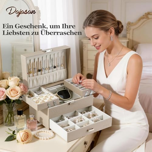 Thumbnail 6 de Dajasan Schmuckkästchen – 3‑stufige PU‑Leder Schmuckbox mit 1 Schublade (Champagner)