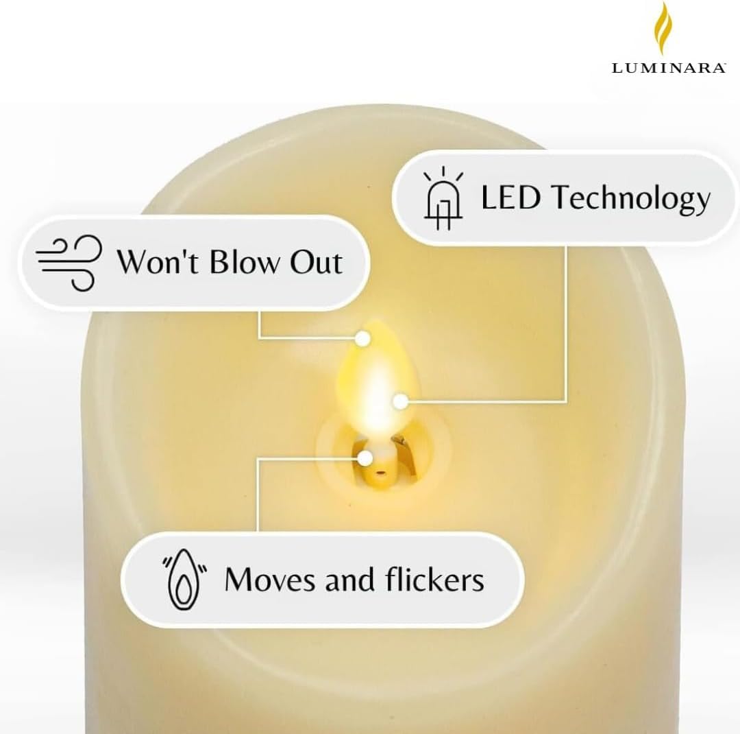 Thumbnail 5 de Luminara set of 3 ivory flame effect real wax LED pillar candles with remote control