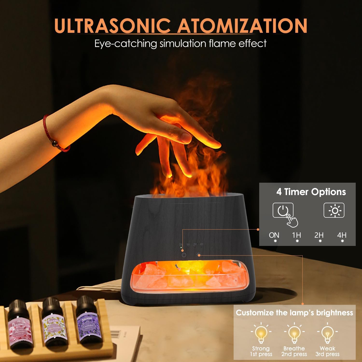 Detalle 2 de SALKING 2-in-1 Aroma Diffuser & Salt Range Lampen-Set (Flammeneffekt), 150 ml, Schwarz