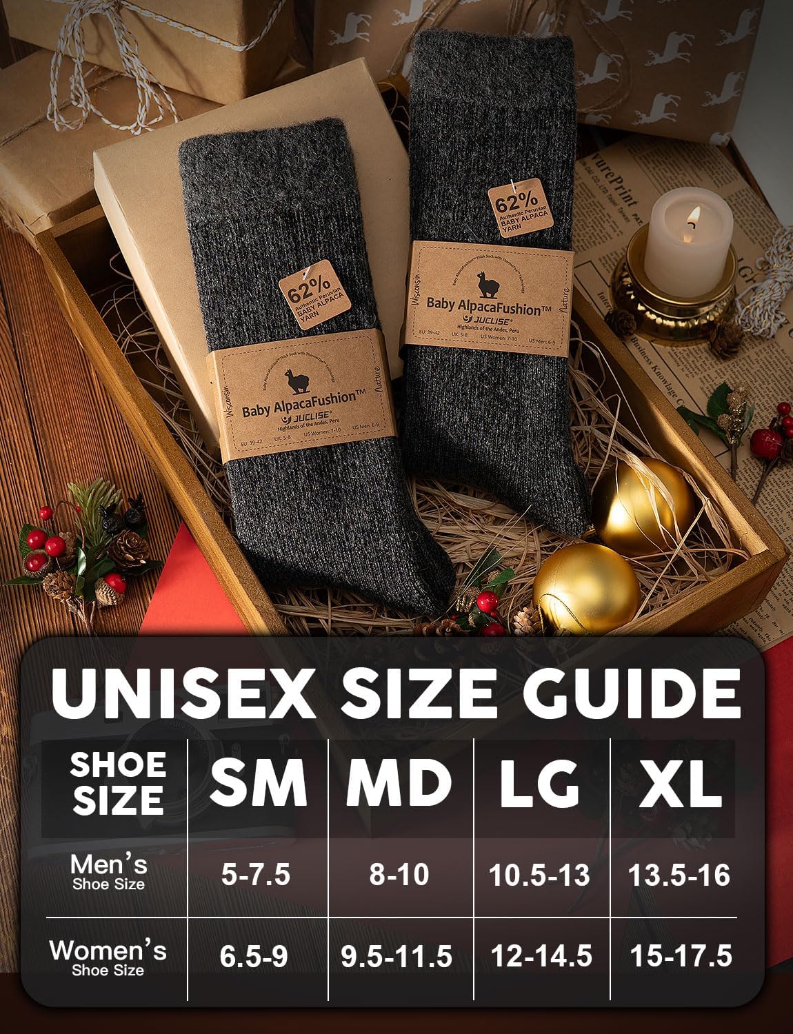 Detalle 2 de Juclise Alpaca Wool Thermal Boot Socks, Heavyweight Winter Warmth