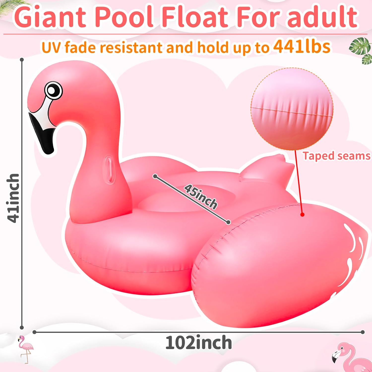 Thumbnail 5 de TURNMEON 102" Giant Flamingo Pool Float for 2–4 Adults (Pink)