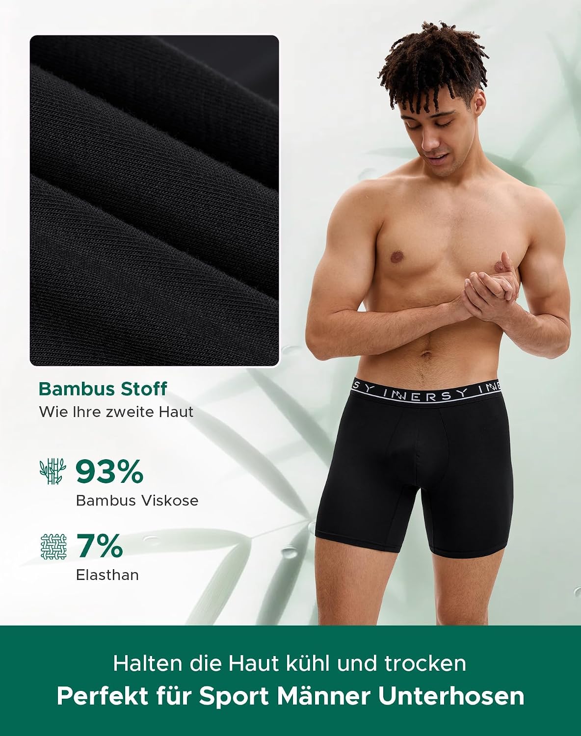 Detalle 1 de INNERSY boxershorts i bambu för herr, 4-pack luftiga sportunderkläder