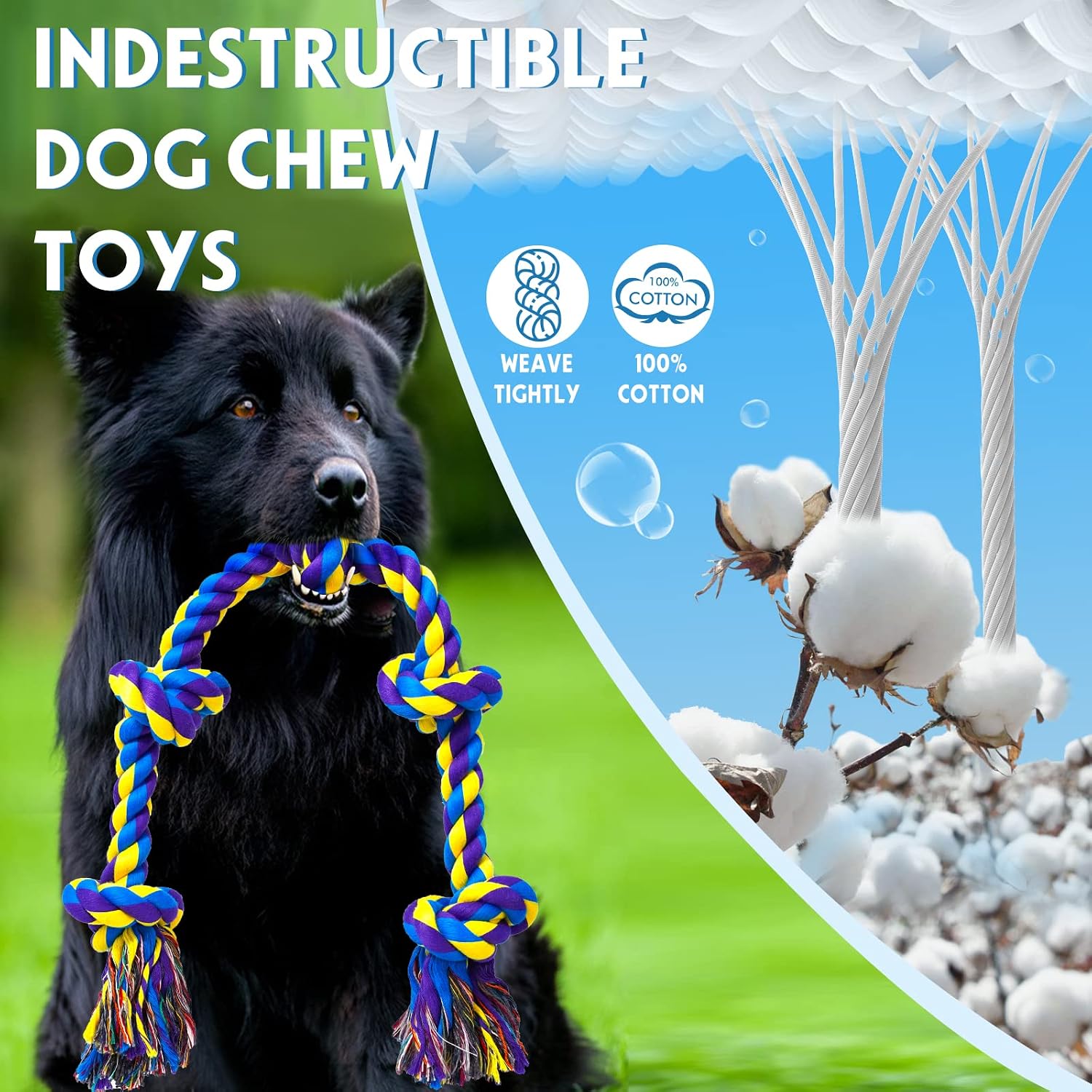 Thumbnail 3 de XL Indestructible Dog Toys for Aggressive Chewers – Large cotton rope chew toy for heavy chewers (2 pack)