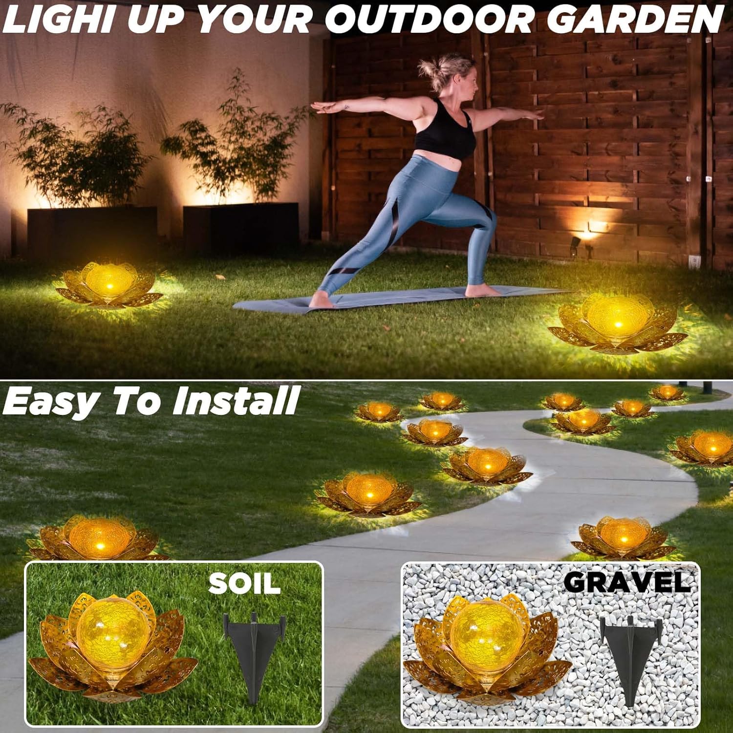 Detalle de ORHOMELIFE Solar-Lotus Gartenbodenleuchte für außen (IP65), warmweißes LED-Licht