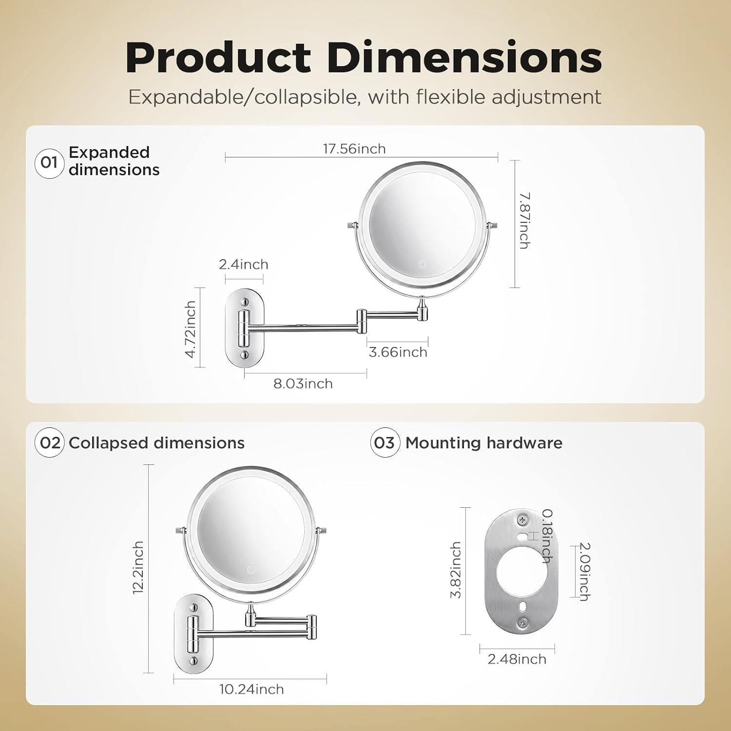 Thumbnail 2 de tubbede Wall-Mounted Makeup Mirror, 8-Inch, 1X/30X LED, Rechargeable 4000mAh