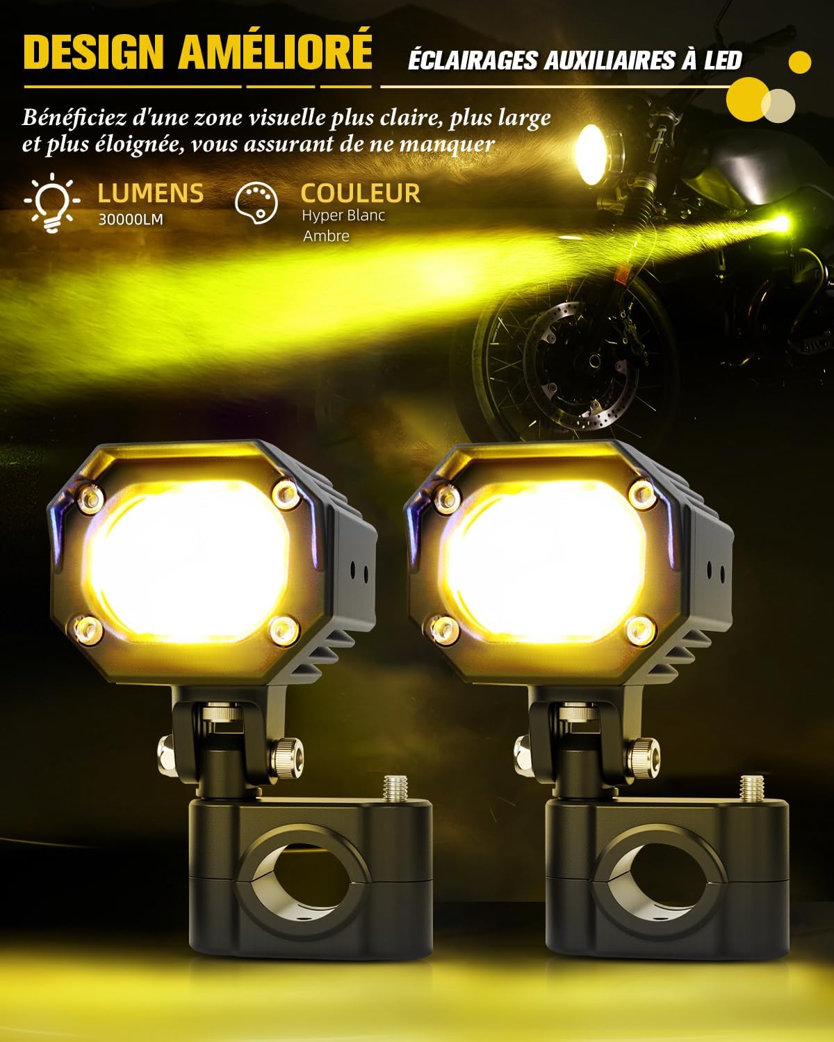 Detalle 2 de BraveWAY Feux Additionnels Moto 70W 30000LM