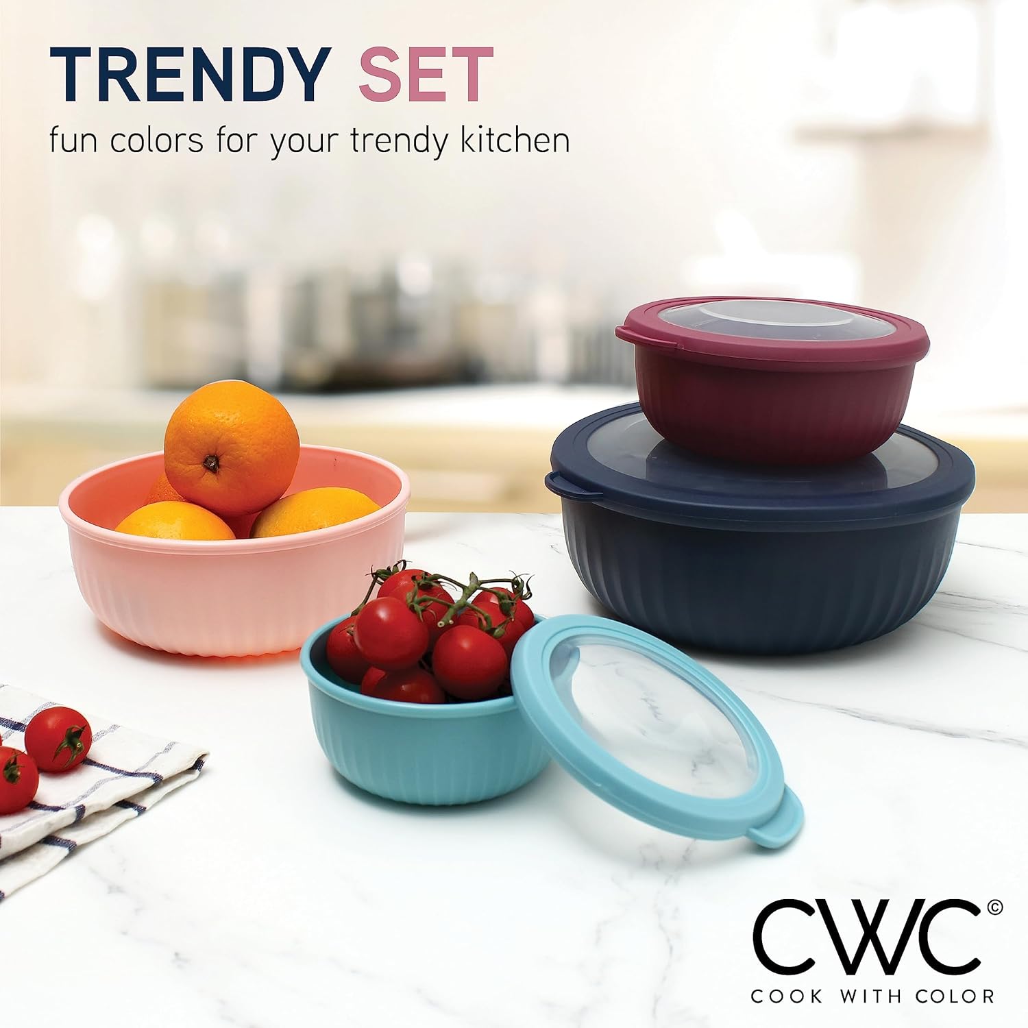 Detalle 2 de Cook with Color Prep Bowls with Lids – 8-Piece Navy Ombre Nesting Set