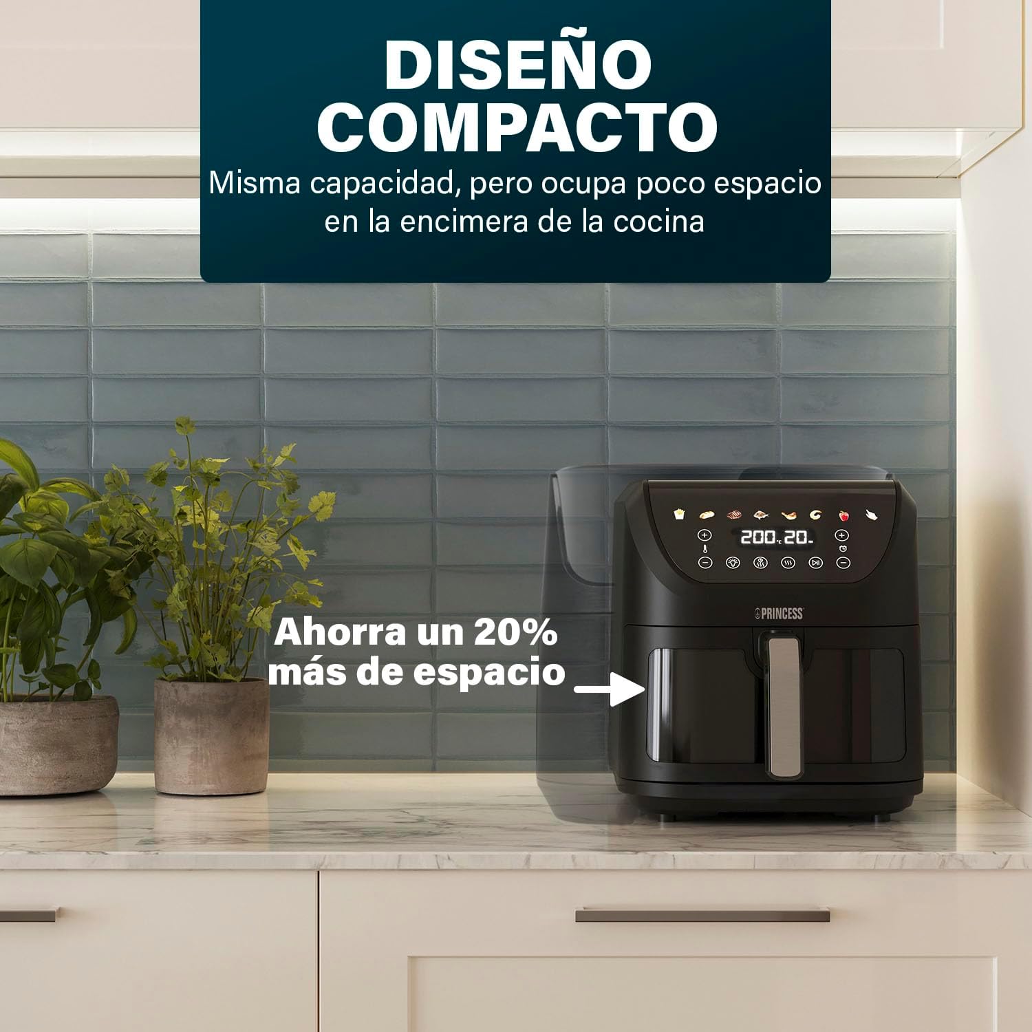 Detalle 1 de Princess SlimFry Airfryer 🍟 8L, 2000W, Pantalla Digital, 8 Programas