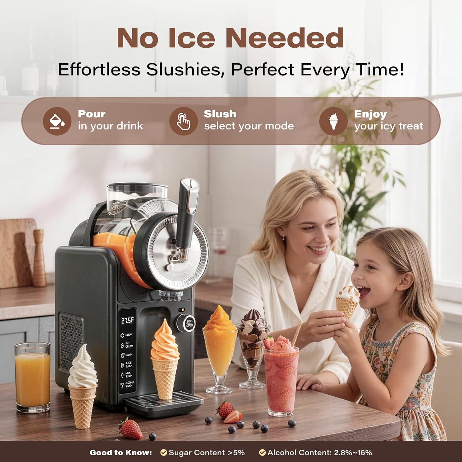 Thumbnail 3 de SYINTAO Slushie Machine No Ice Needed, 2-in-1 Frozen Drink & Soft Serve Ice Cream Maker (Blue-gray)