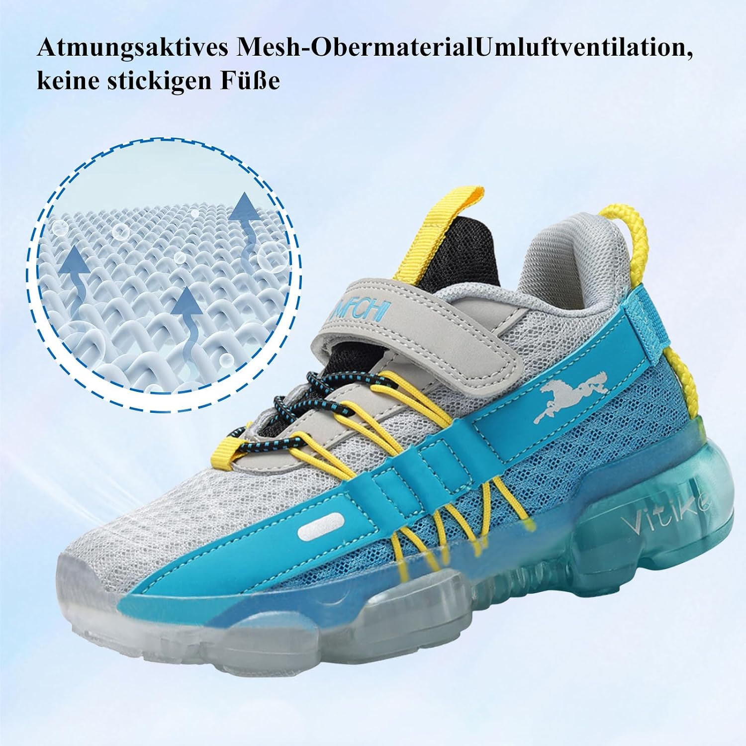 Detalle de JMFCHI Kinder Turnschuhe – Atmungsaktive Sneaker mit Klettverschluss, rutschfeste und stossgedämpfte Sohle