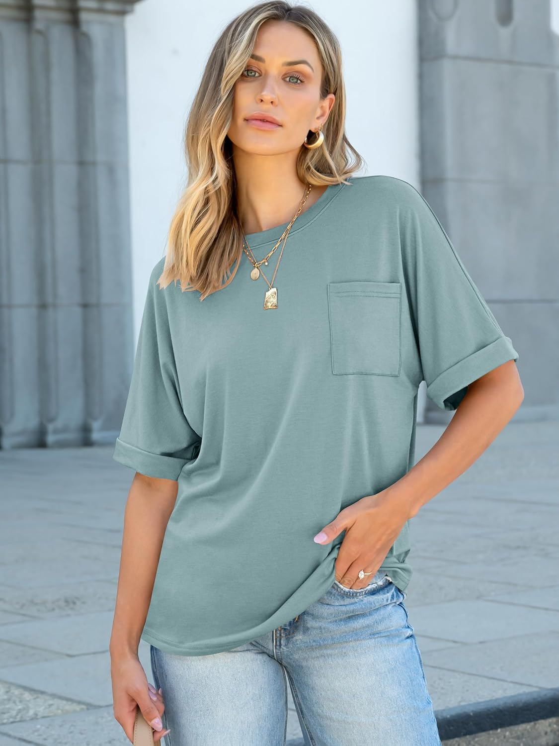 Thumbnail 1 de ANRABESS Women Oversized Short Sleeve Tee with Pocket