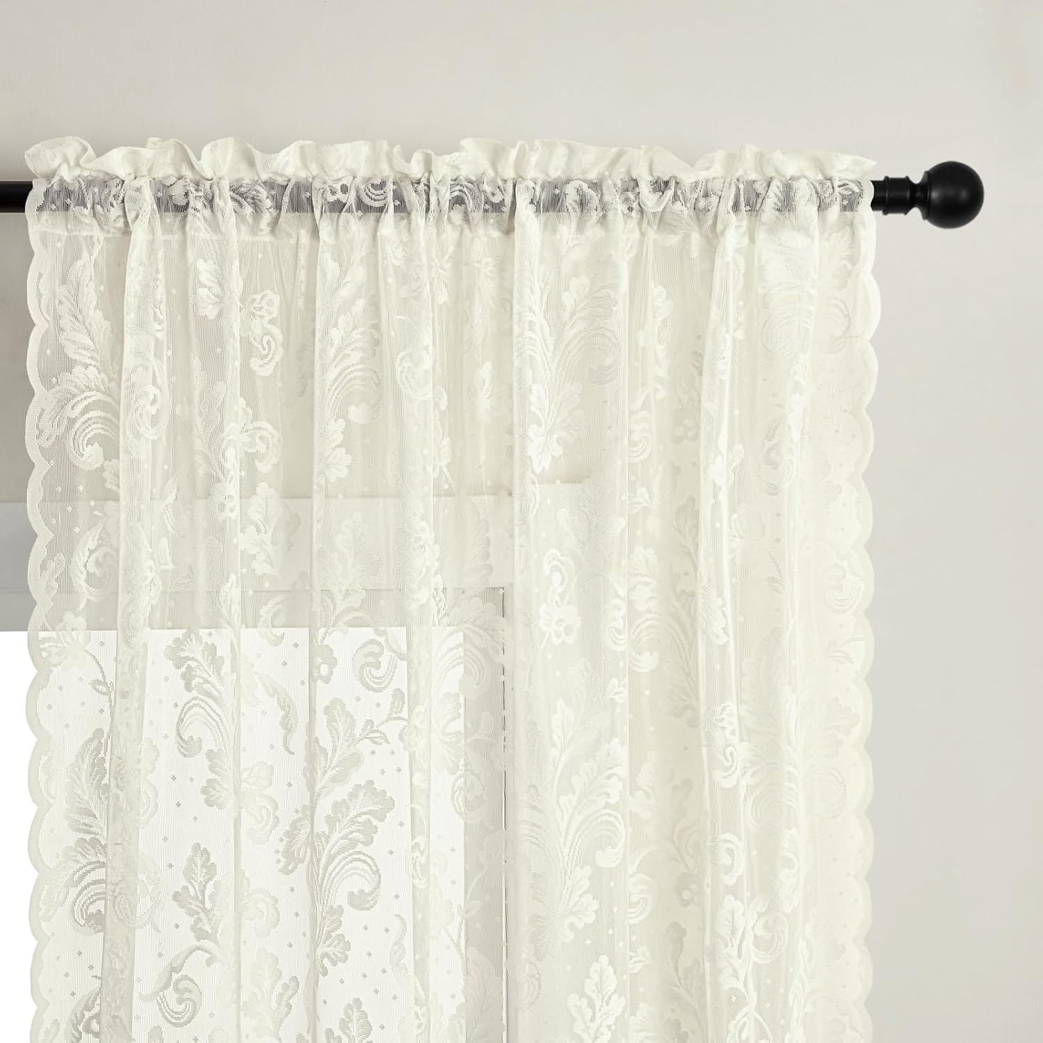 Thumbnail 3 de Ivory Lace Curtains 84 Inches Long – Victorian Floral Sheer Curtains, 2 Panels, 52x84