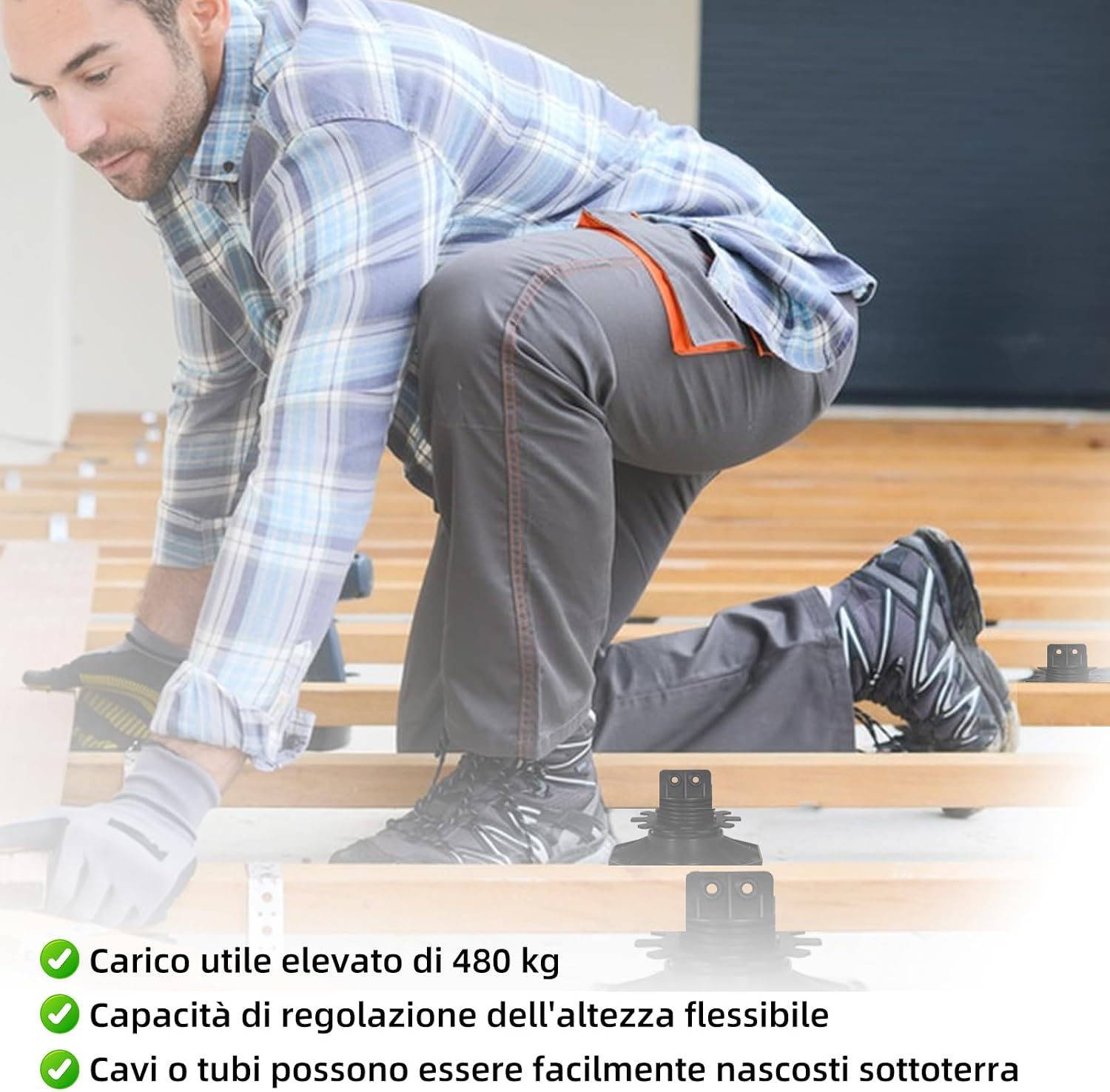 Thumbnail 1 de Set 24 Supporti Regolabili Pavimento per Sottostrutture in WPC, Legno e Alluminio – Altezza 30–60 mm