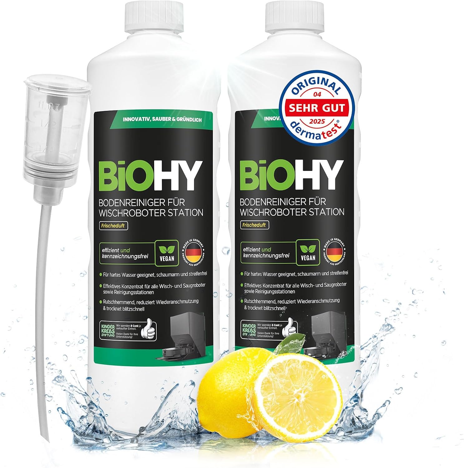 Detalle de BIOHY vloerreiniger voor dweilrobots, Station Fris, 2 × 1 liter met doseerder