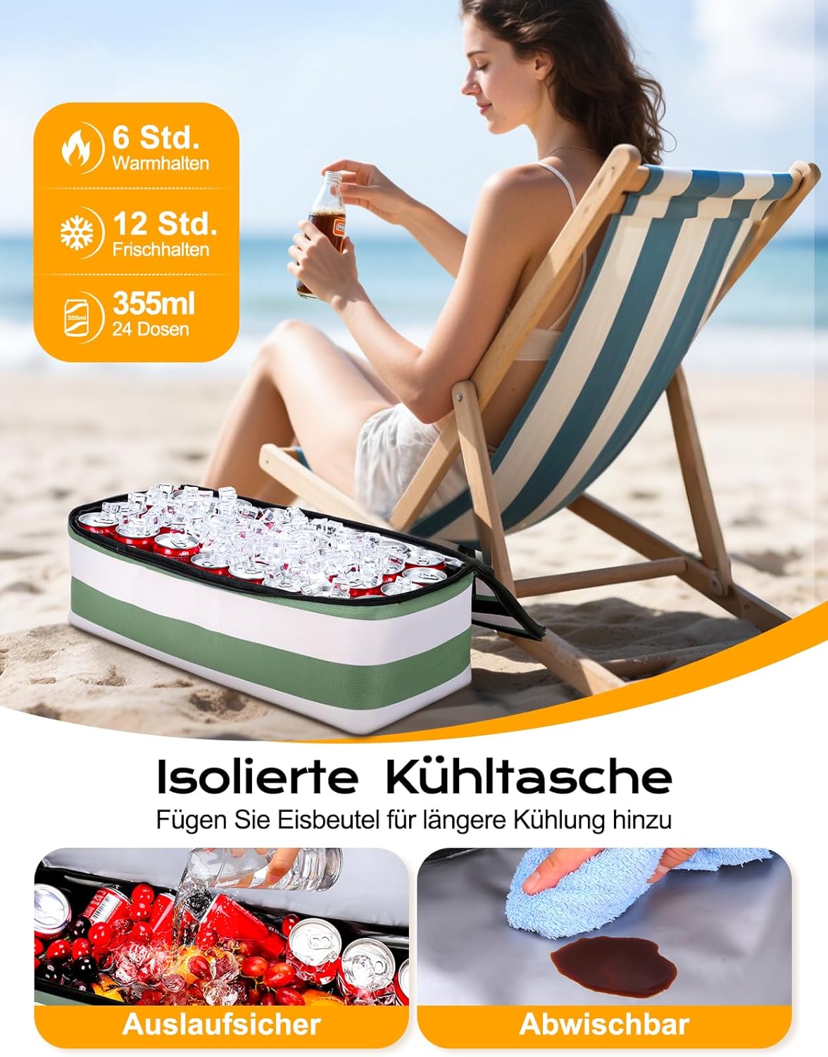 Detalle de CIRYCASE Strandtasche XXL Familie mit Kühlfach – 54L, 2-in-1, wasserfest und faltbar