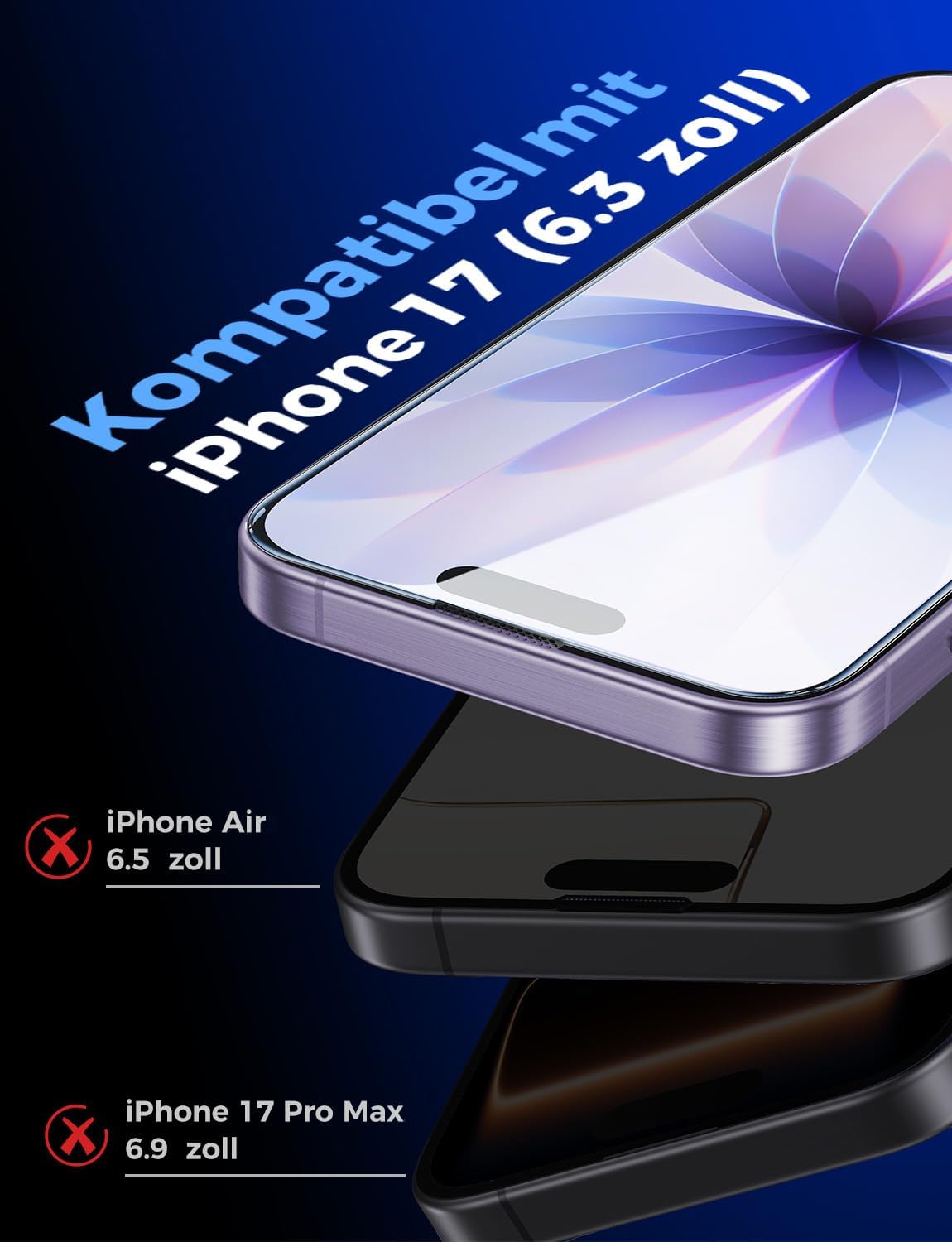 Detalle 2 de MAGIC JOHN 2er-Pack Schutzglas für iPhone 17, 6,3 Zoll – 9H HD Klar, Blasenfrei, Auto-Staubentfernung