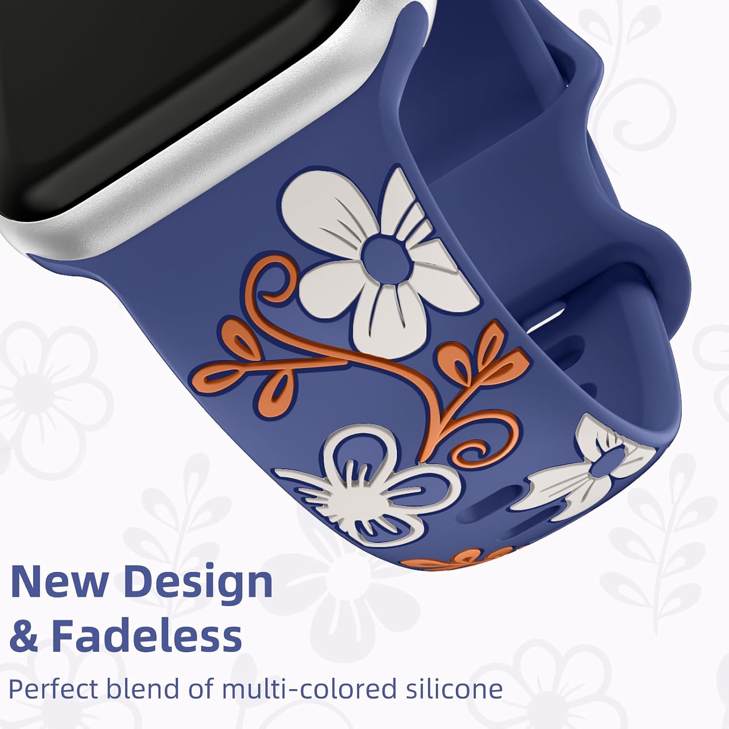 Detalle de Witzon Floral Silicone Apple Watch Band, Engraved Multi-Tone Inlay