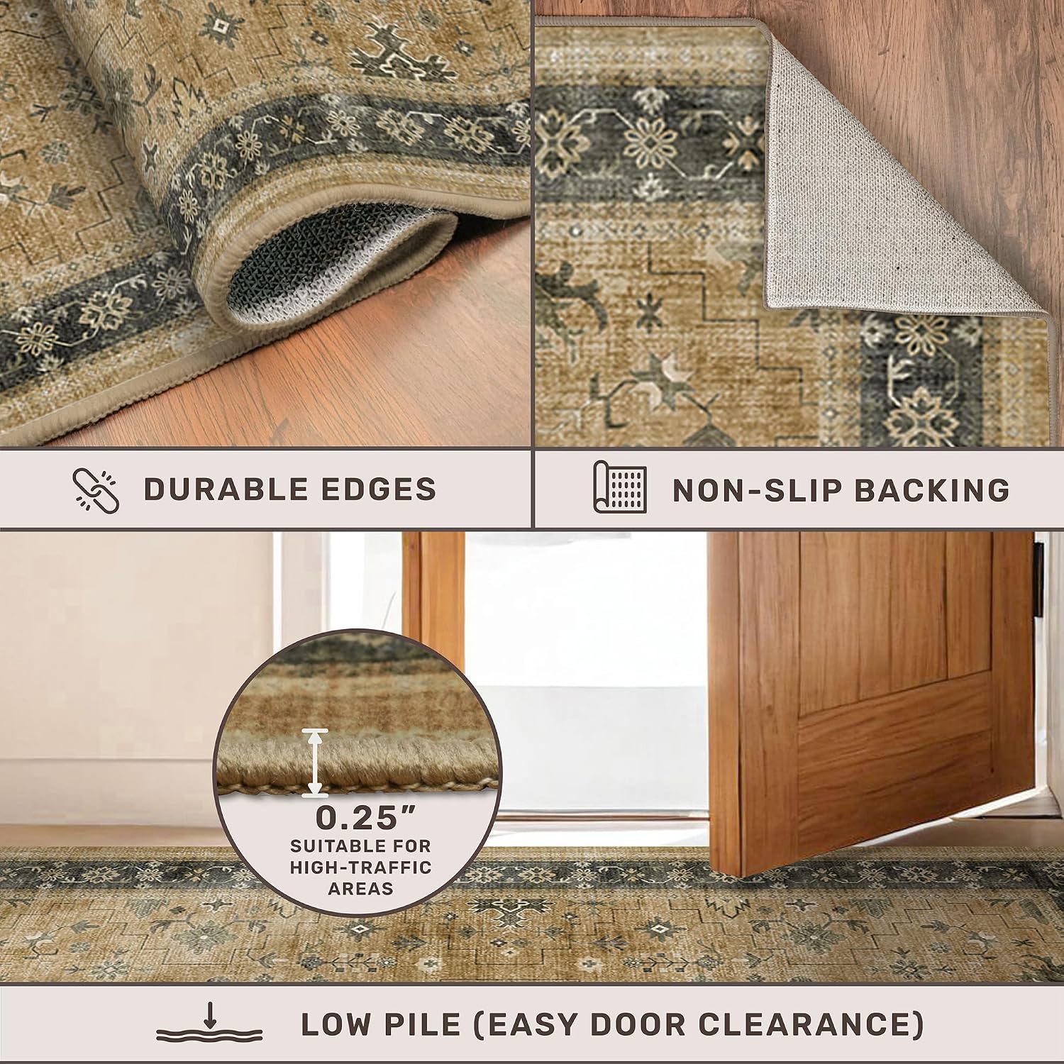 Detalle 1 de Hazo Haus 3' x 12' Washable Hallway Runner Rug, Non-Slip Polyester