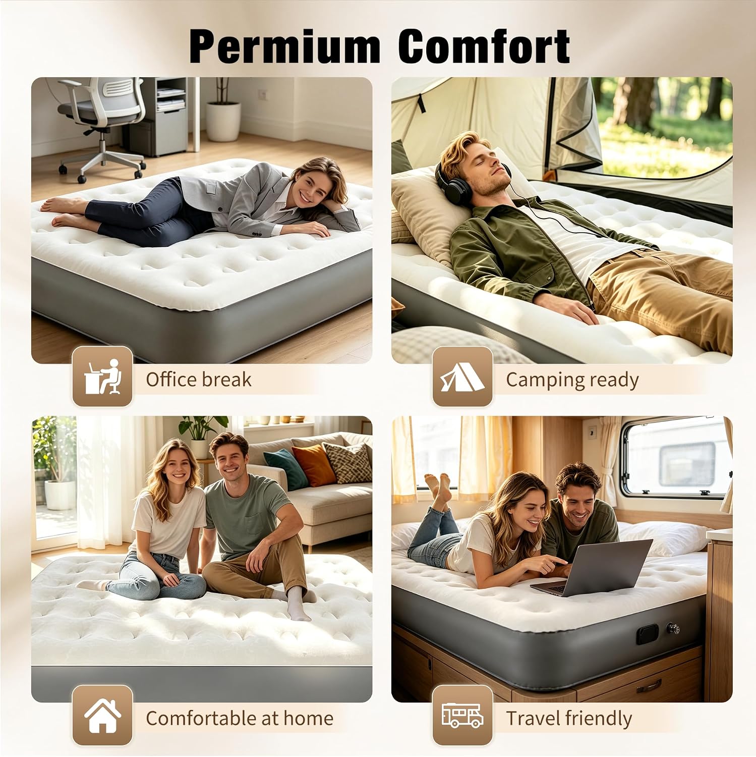 Detalle 2 de dkesdk BB-002 Queen Air Mattress with Built-In Pump, Flocked Top