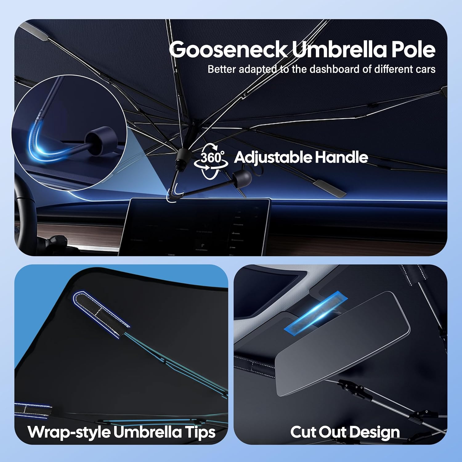 Detalle de EcoNour Windshield Sun Shade Umbrella for Car — Medium Foldable 57” x 33” with 5-Layer UV Blocking & Extreme Heat Protection