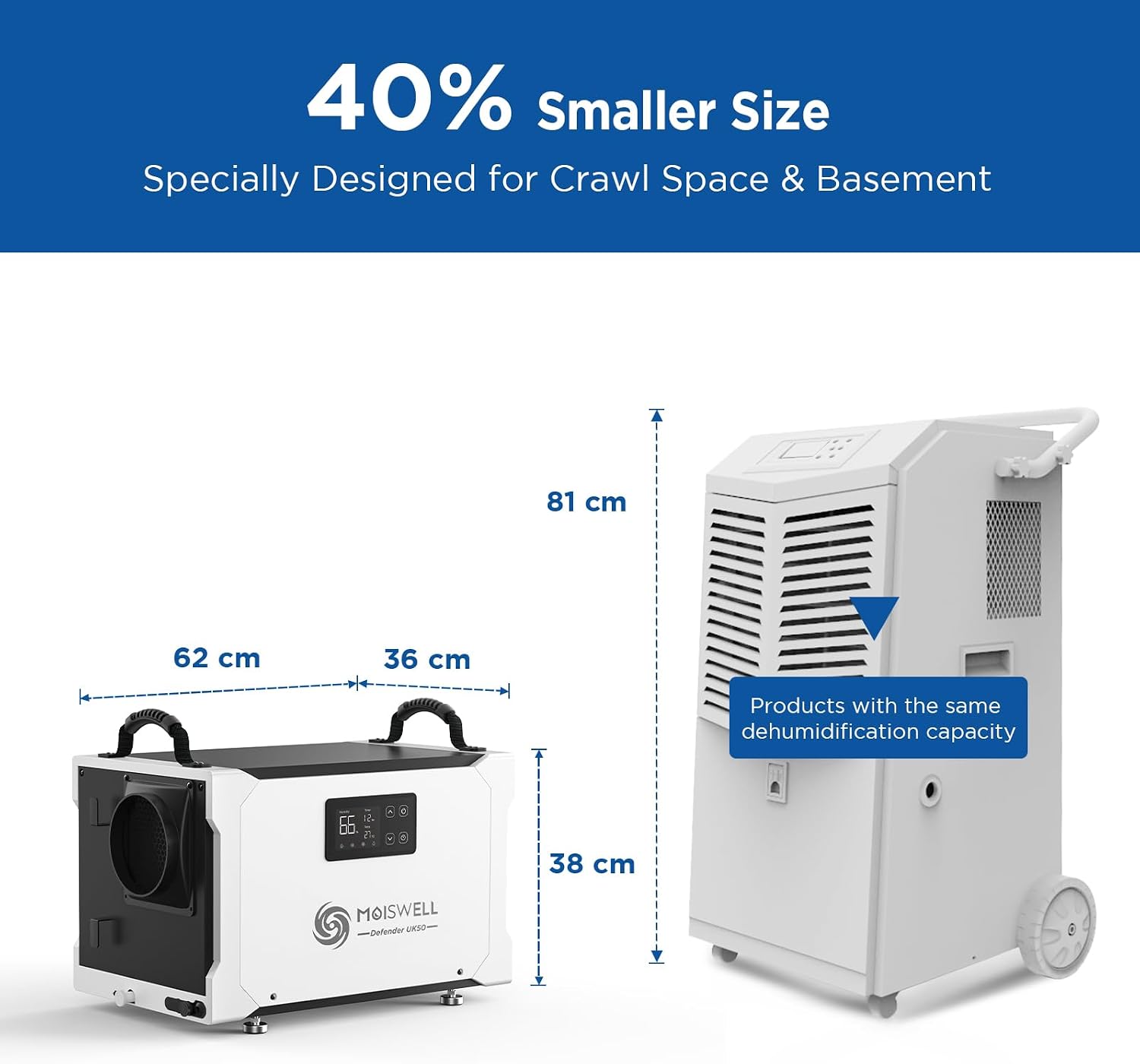 Thumbnail 5 de Moiswell 35L Commercial Dehumidifier with Pump – 35L moisture removal, continuous drain hose, low-noise operation