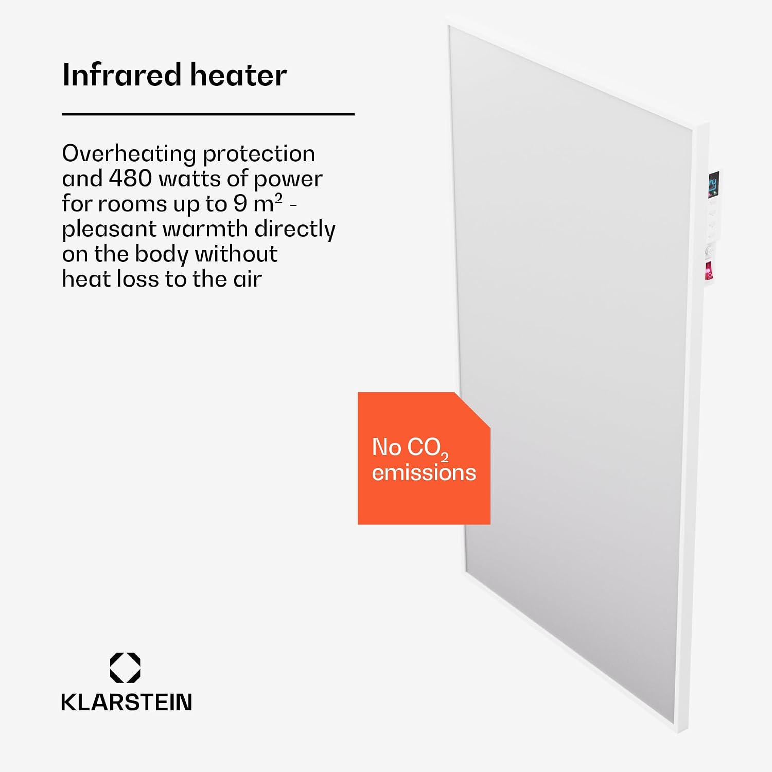 Detalle de Klarstein 480 W – ścienny panel grzewczy na podczerwień z Wi-Fi i timerem