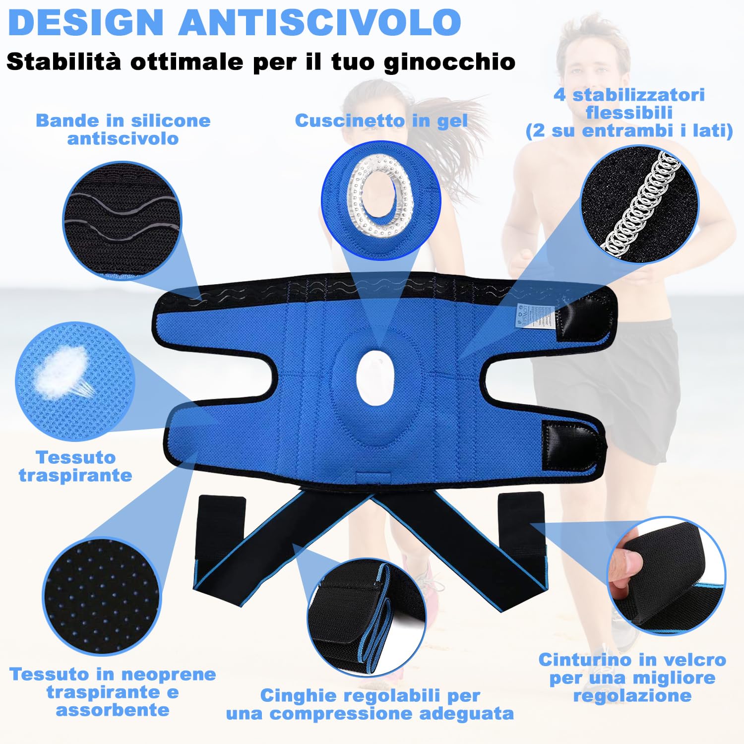 Detalle de LOW&EE Tutore Ginocchio con Stabilizzatori Laterali e Gel Pad – Ginocchiera ortopedica in neoprene, taglia unica