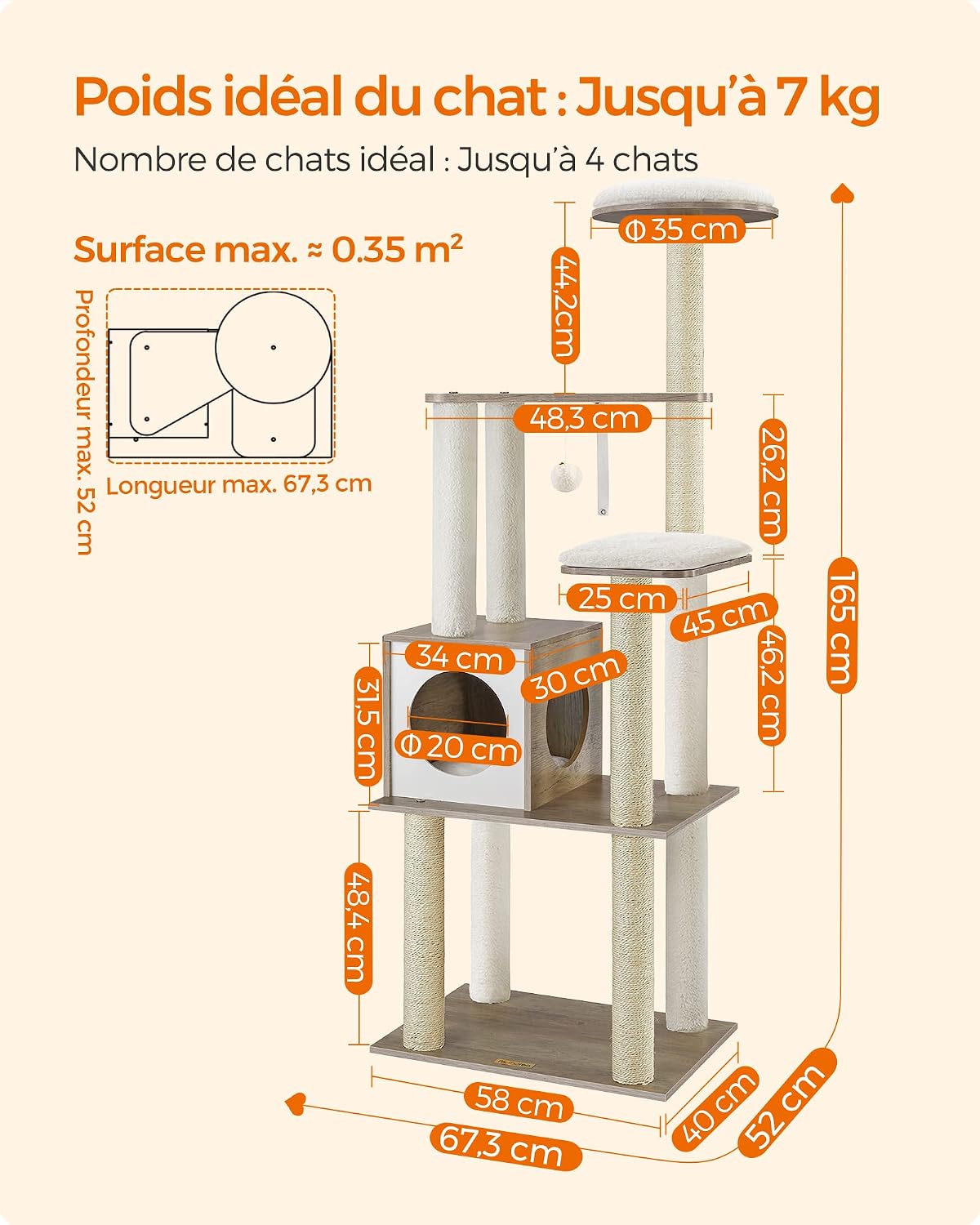 Thumbnail 5 de Feandrea Arbre à Chat — Tour de Jeux Moderne 165 cm avec 9 Griffoirs et Coussins Lavables
