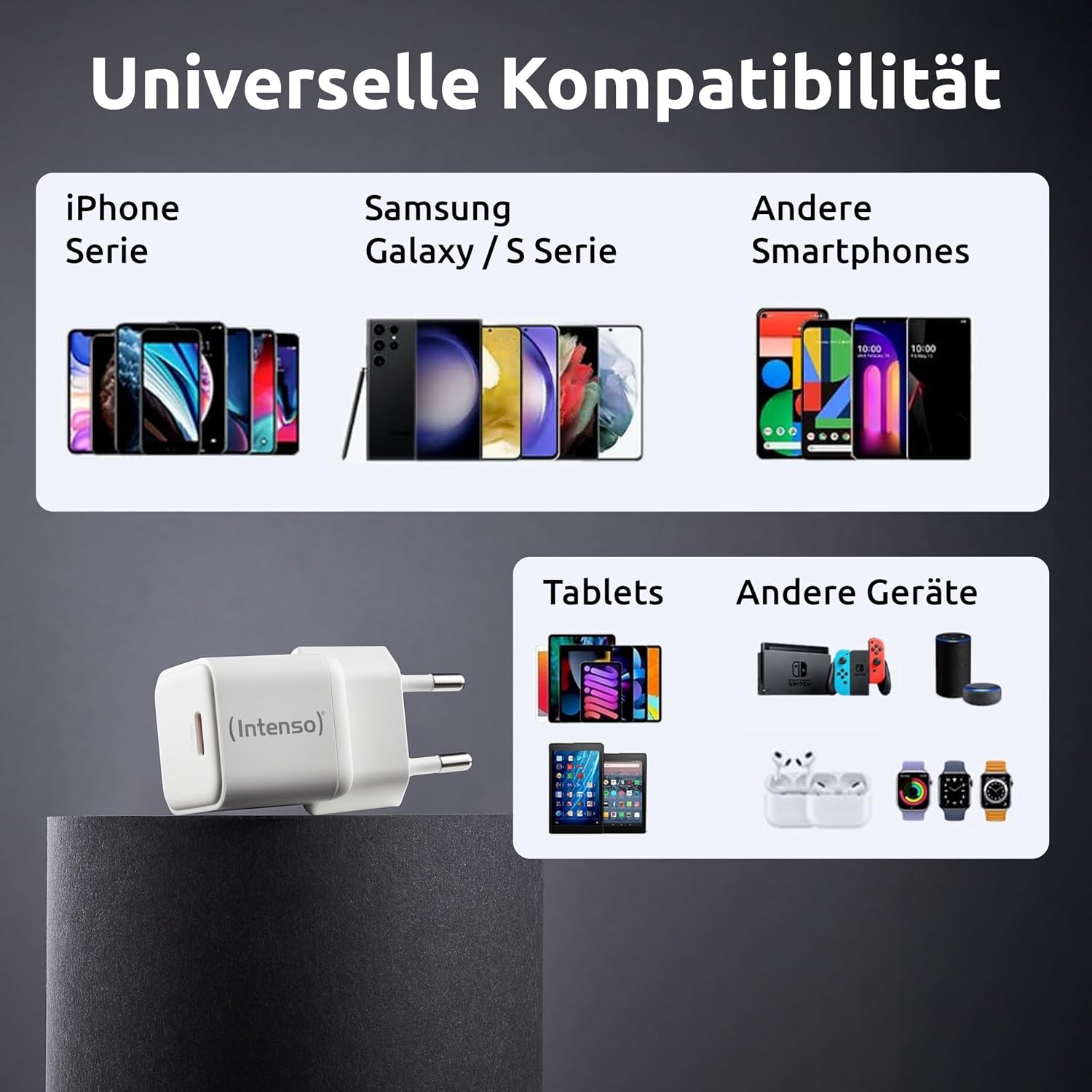 Detalle 2 de Intenso Power Adapter W30C GaN – 30-W-USB‑C-Ladegerät mit Power Delivery (PD), EU-Stecker (weiß)