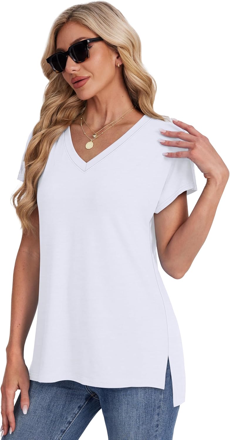Thumbnail 2 de WIHOLL Women’s V-Neck Short Sleeve T Shirt – Lightweight Summer Tee