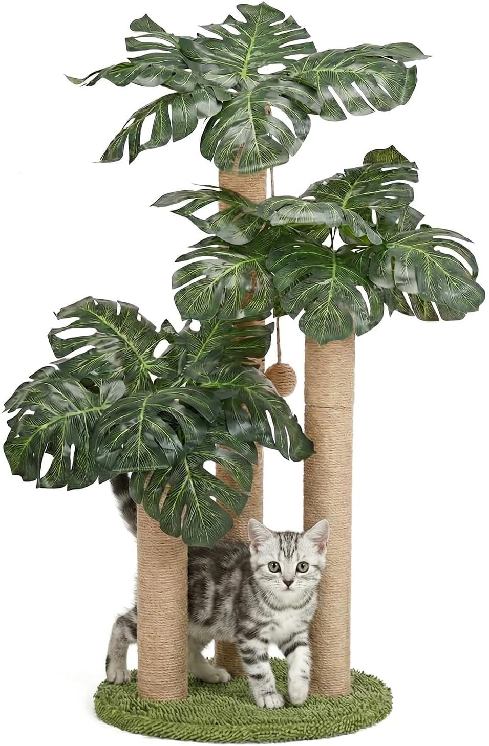 Detalle de 31.5-Inch Cat Scratching Post with 3 Scratching Poles and 2 Interactive Balls (Monstera Tree)