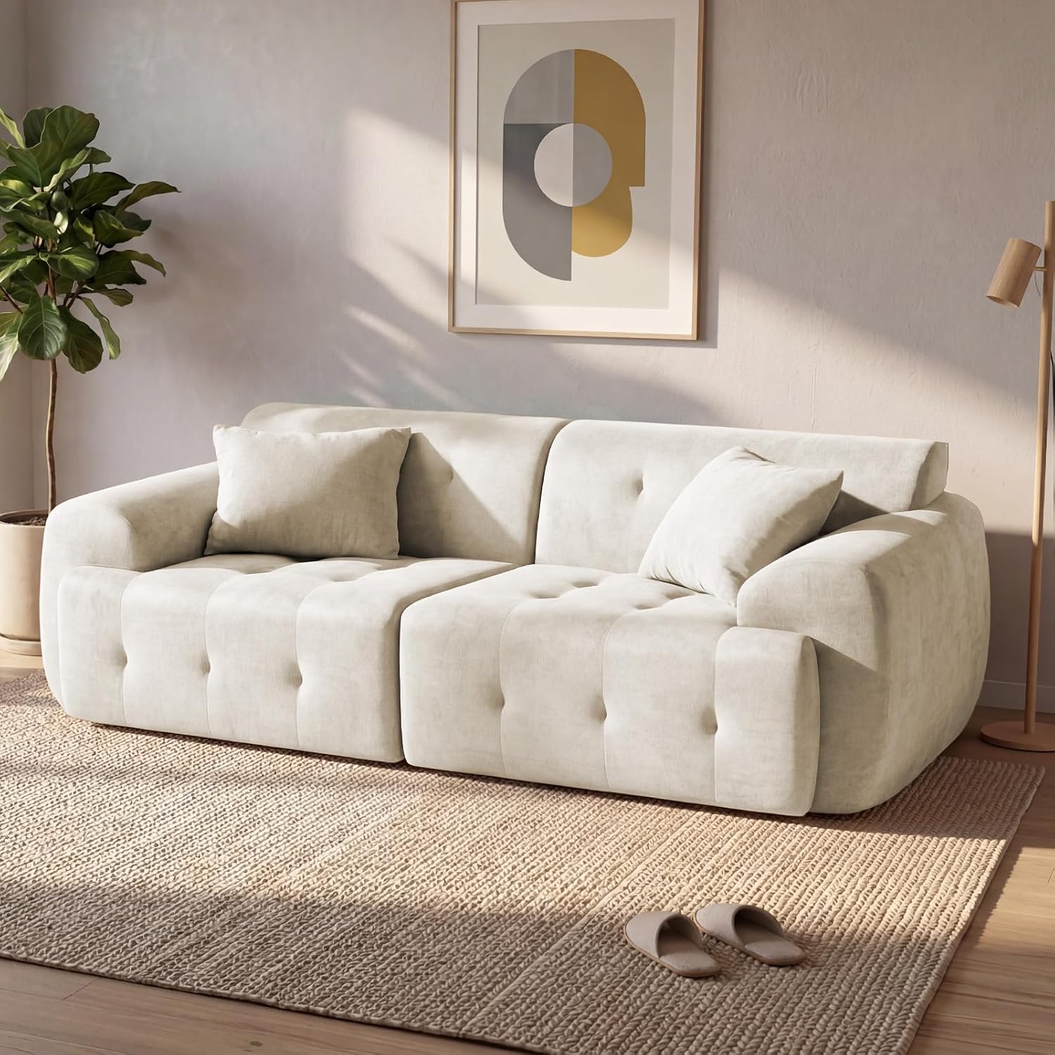 Detalle de COMHOMA B16 2-zitsbank van stof, beige, 180 x 86 x 40 cm