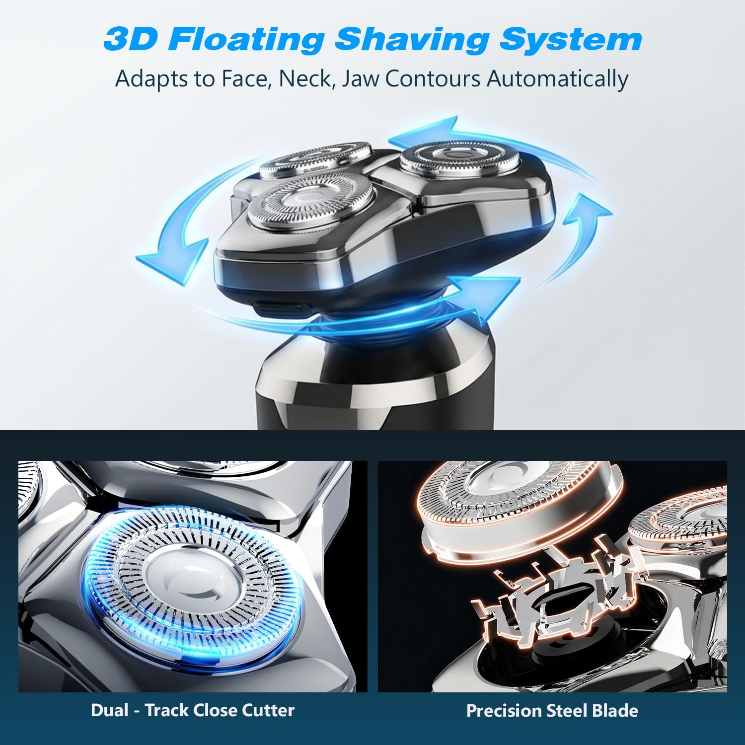 Thumbnail 3 de 3-in-1 Rotary Electric Shaver for Men (Rechargeable, Wet & Dry) with Nose & Sideburn Trimmers
