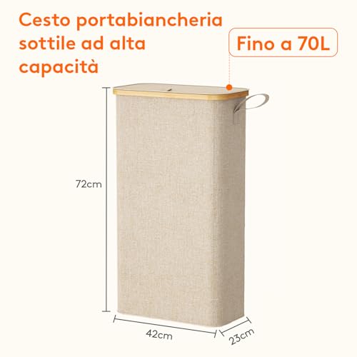 Thumbnail 2 de Lifewit Cesto Portabiancheria Slim da 70 L con Coperchio – Beige, Salvaspazio
