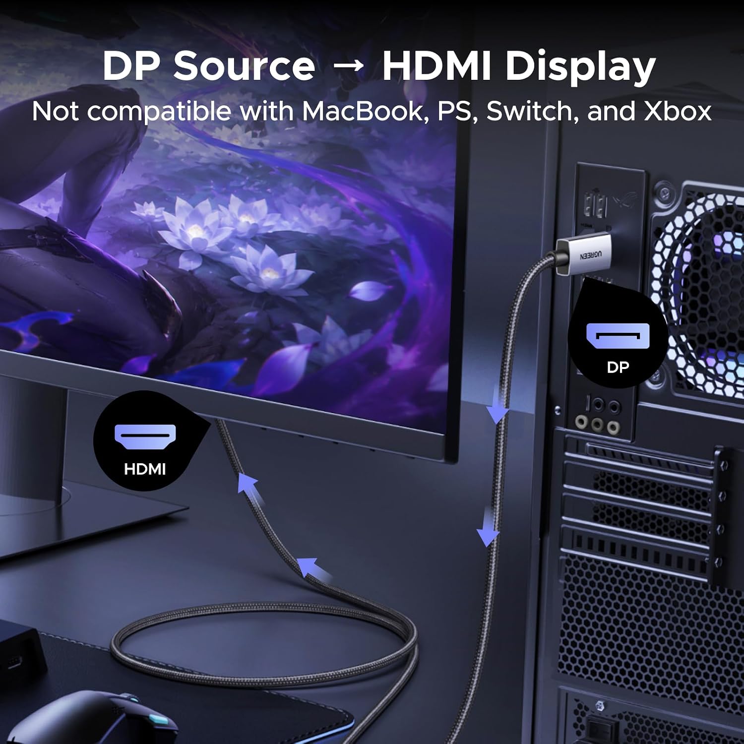 Thumbnail 4 de UGREEN DisplayPort to HDMI Cable, 6.6 ft