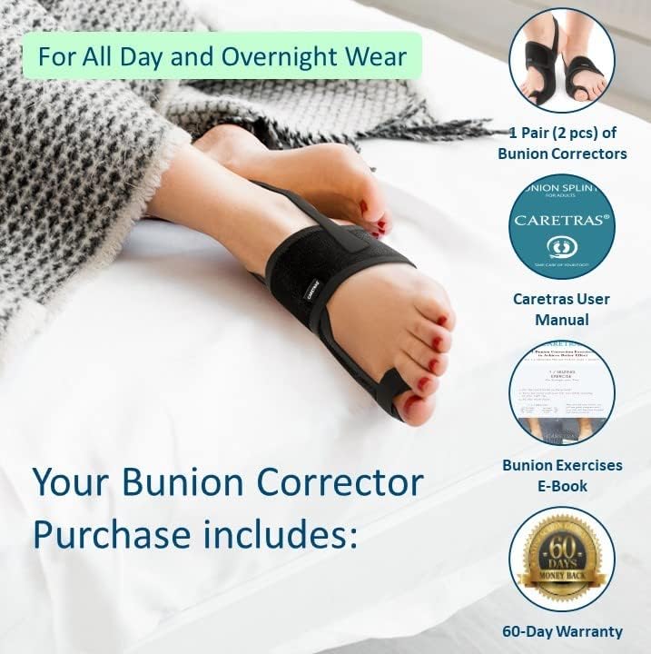 Detalle de Caretras 2-Pack Bunion Corrector: Adjustable Day/Night Orthopedic Toe Support