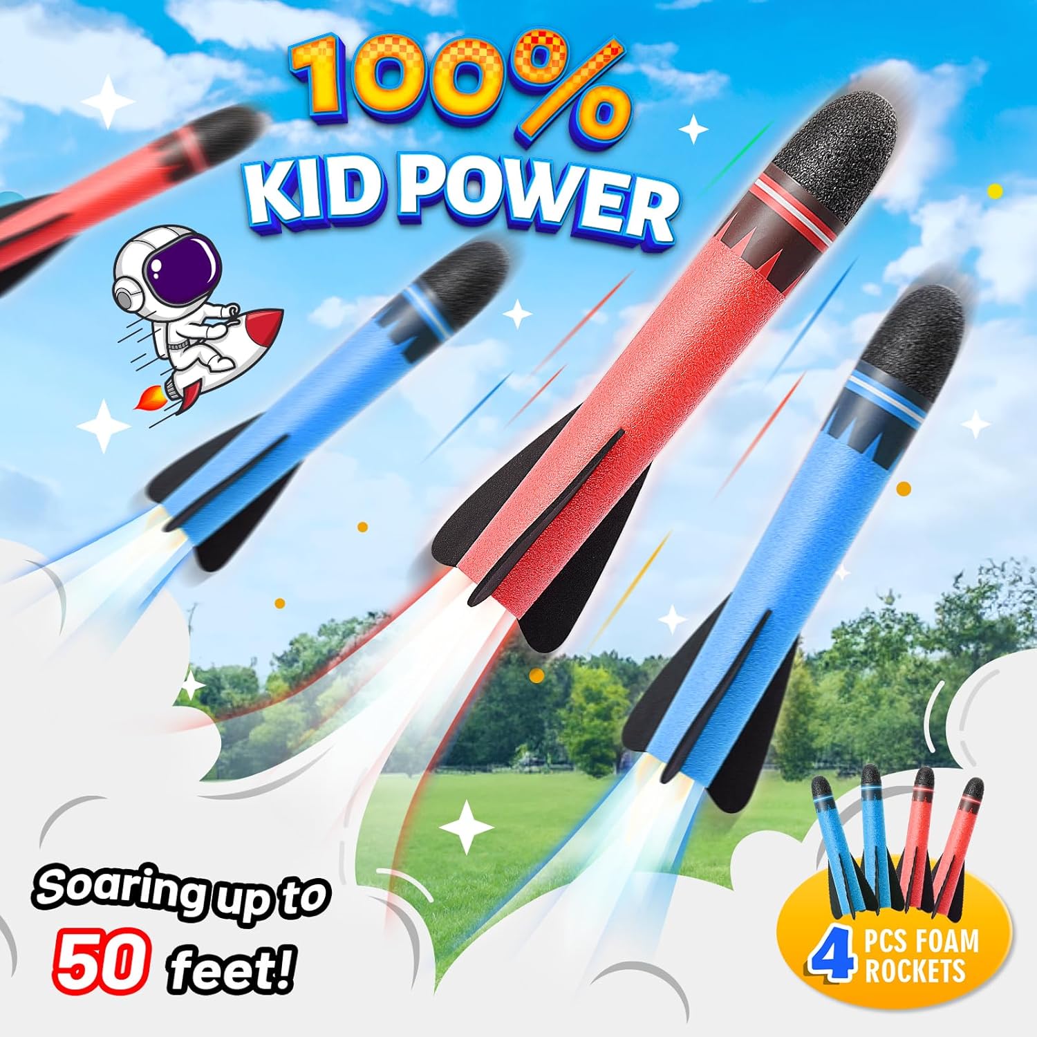 Thumbnail 3 de HappyGoLucky Foam Rockets 4pcs Launcher 50ft